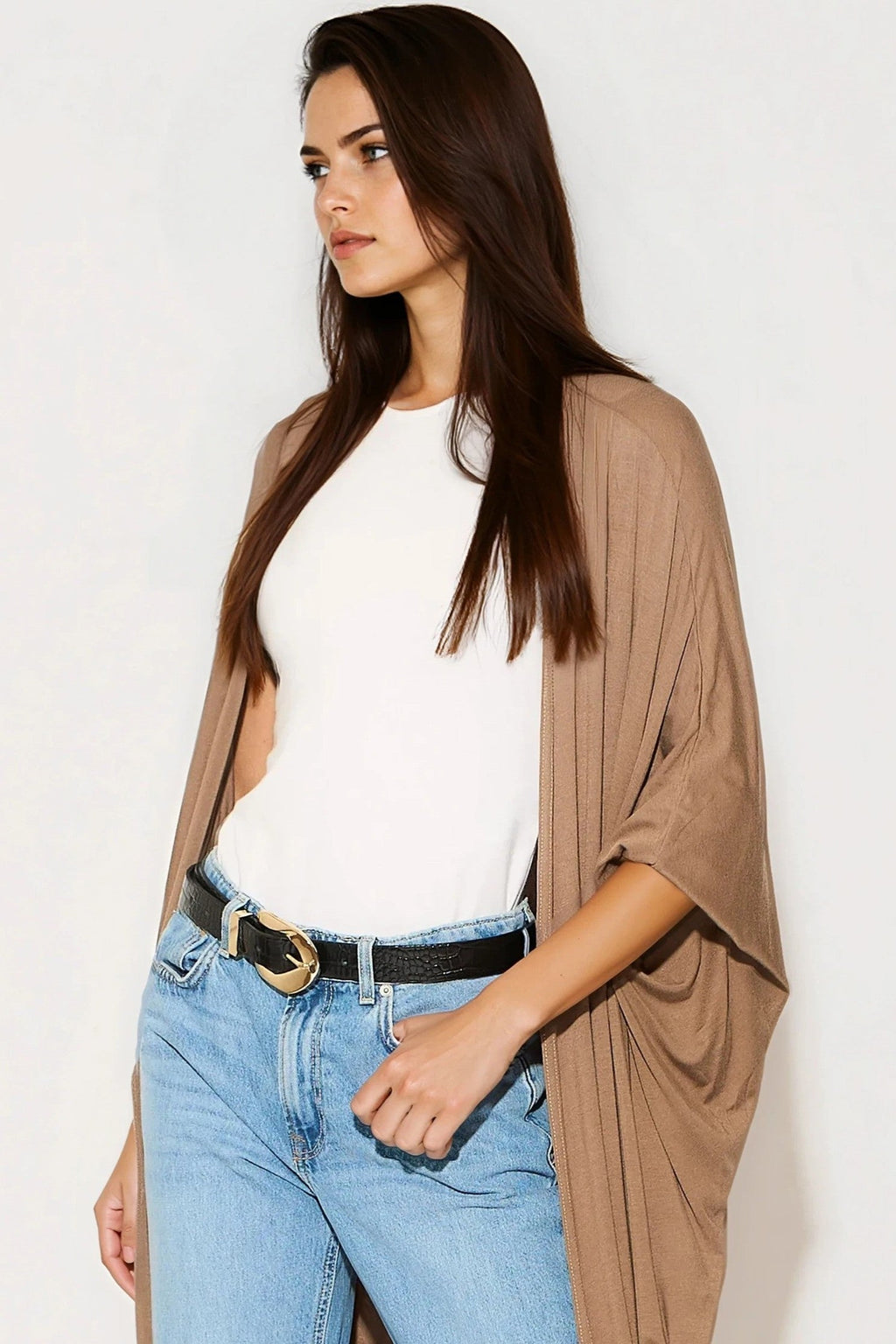 Mocha Batwing Sleeve Kimono Cardigan-1