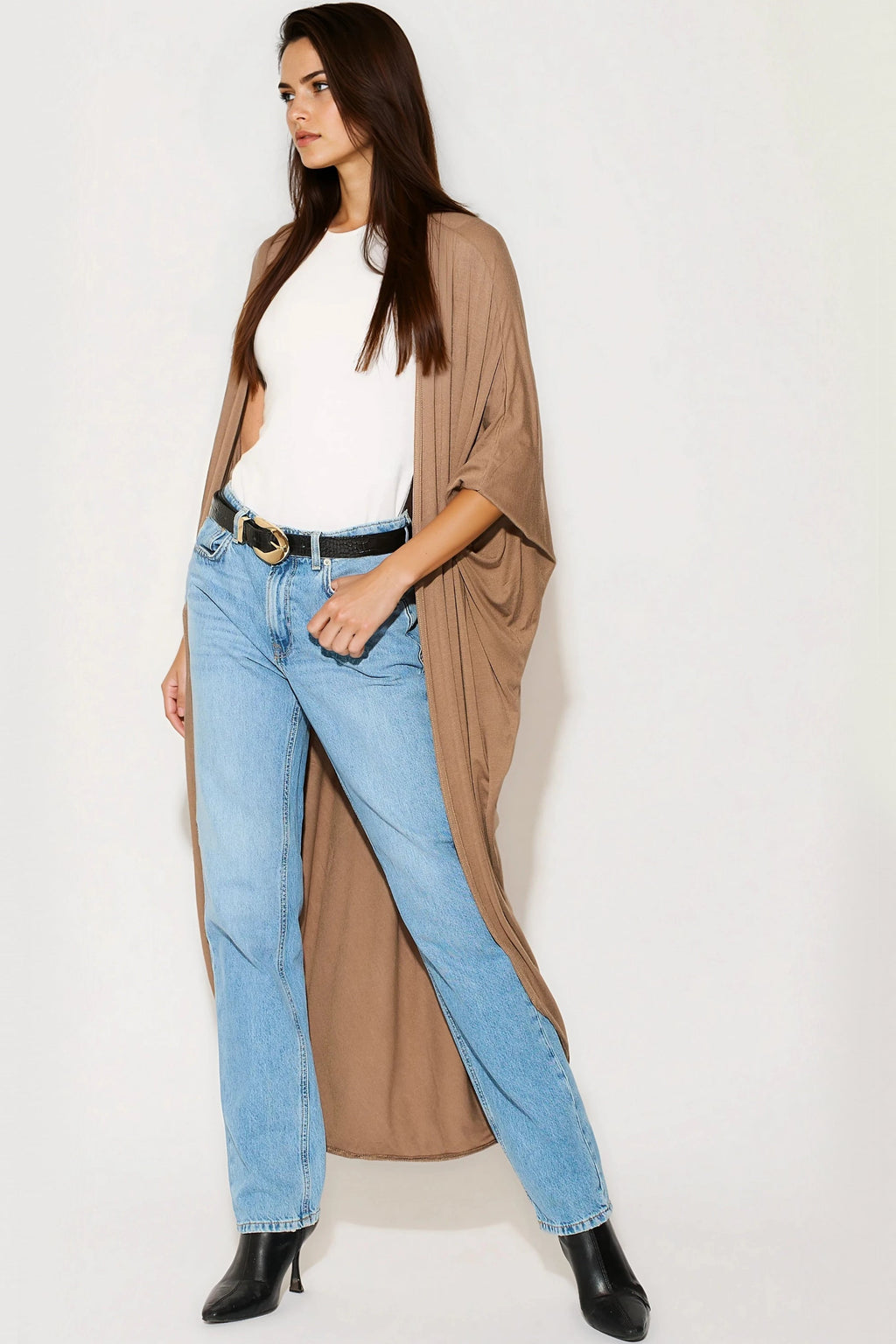 Mocha Batwing Sleeve Kimono Cardigan-2
