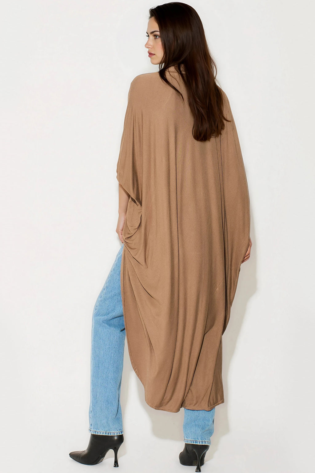Mocha Batwing Sleeve Kimono Cardigan-3