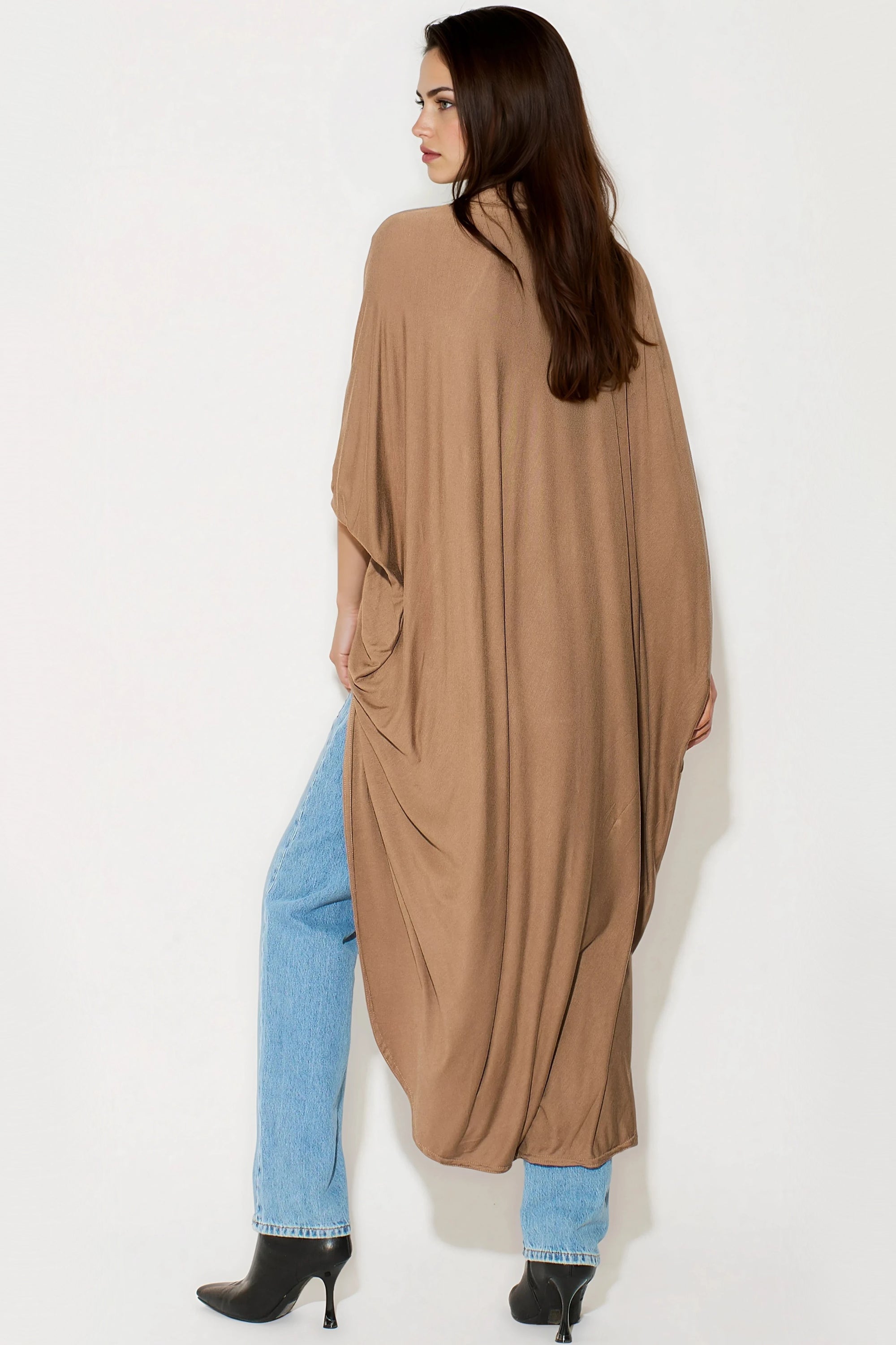Mocha Batwing Sleeve Kimono Cardigan-3