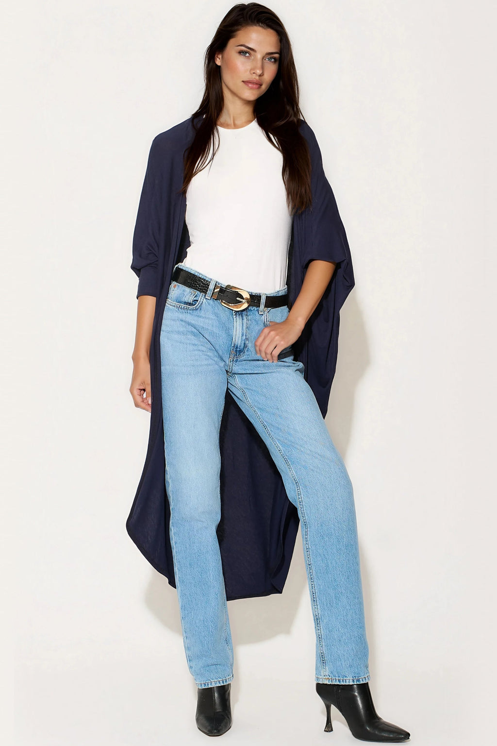 Navy Batwing Sleeve Kimono Cardigan-0