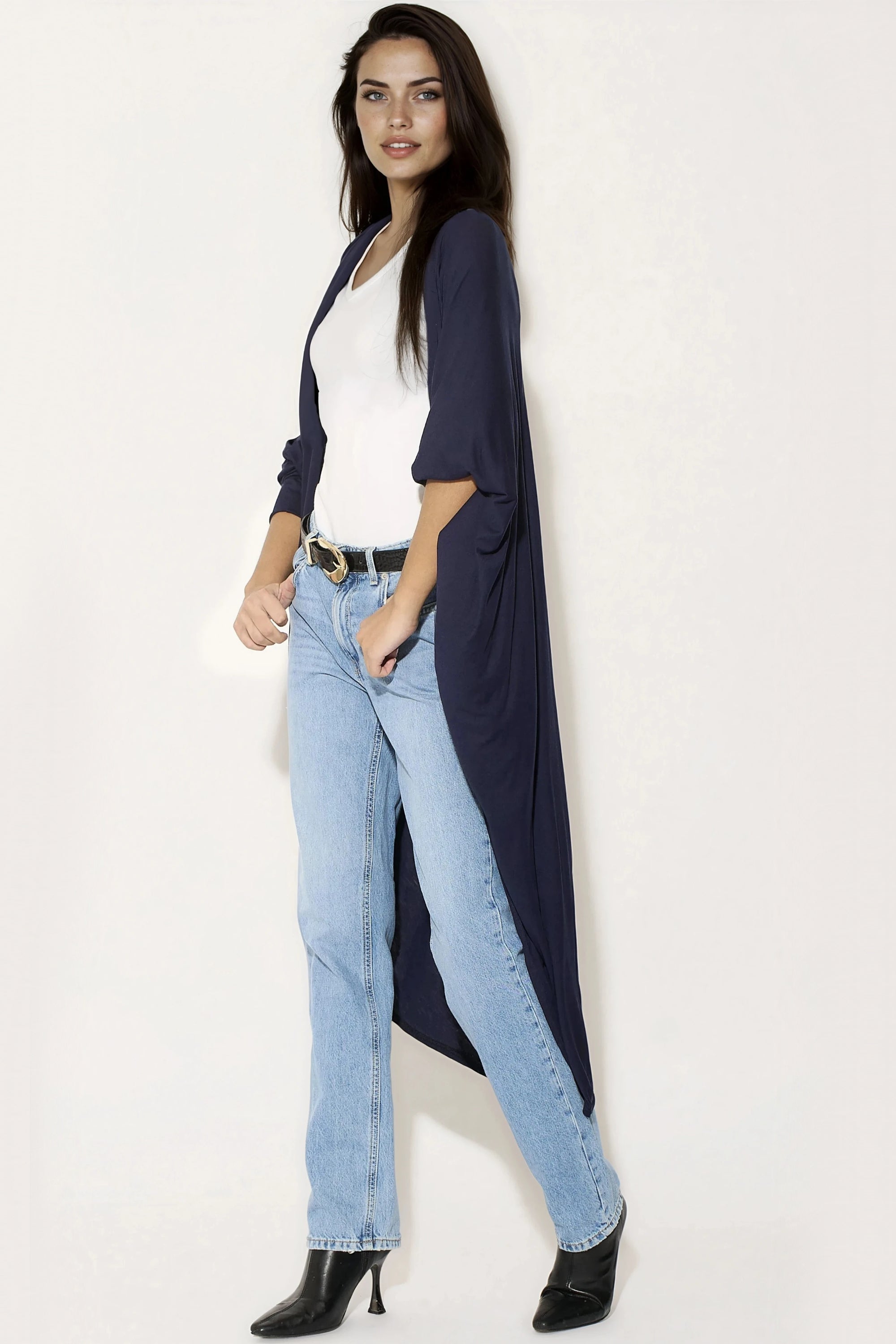 Navy Batwing Sleeve Kimono Cardigan-2