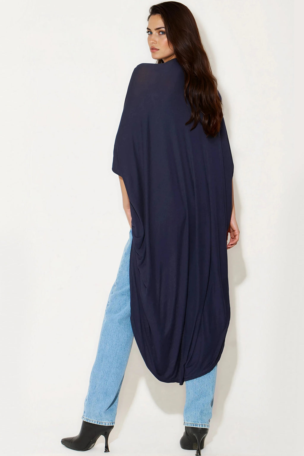 Navy Batwing Sleeve Kimono Cardigan-3