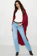 Wine Batwing Sleeve Kimono Cardigan-0