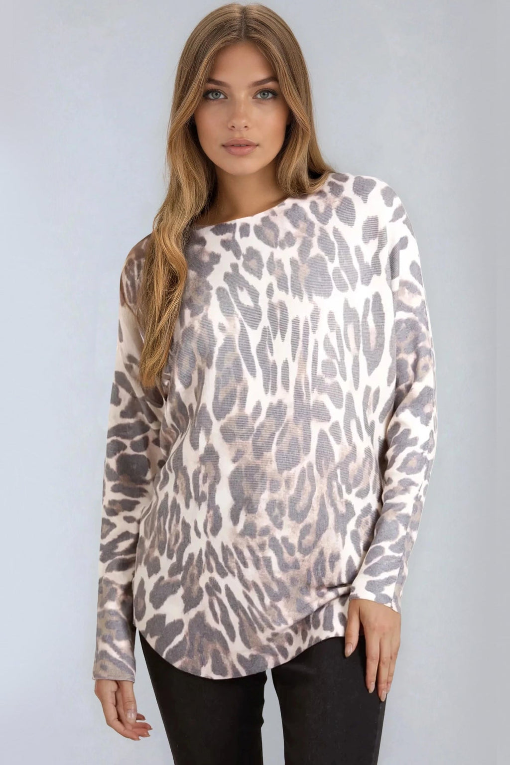 Stone Leopard Fine Knit Jumper-0