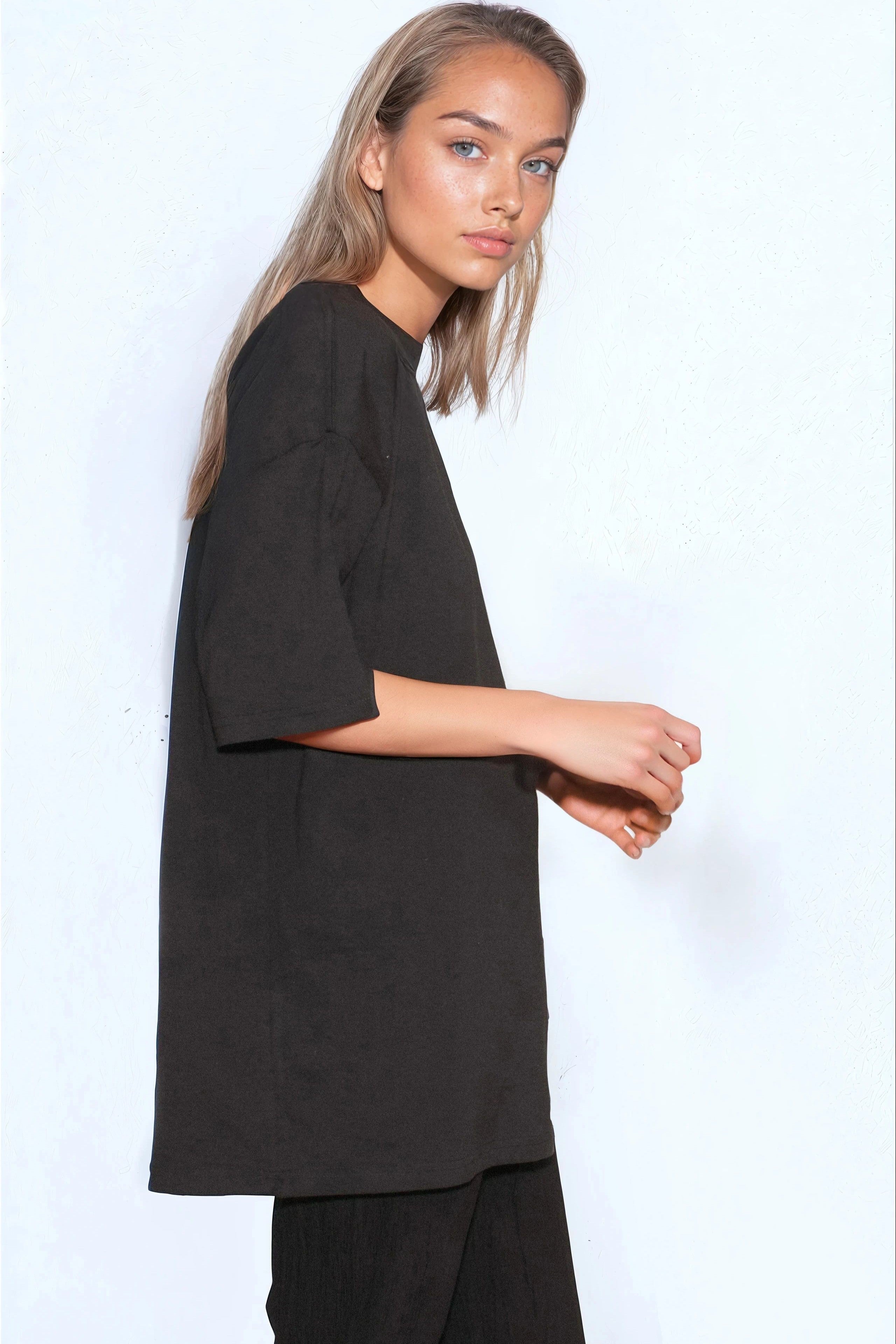 Black Logo Cotton Oversized T Shirt-2