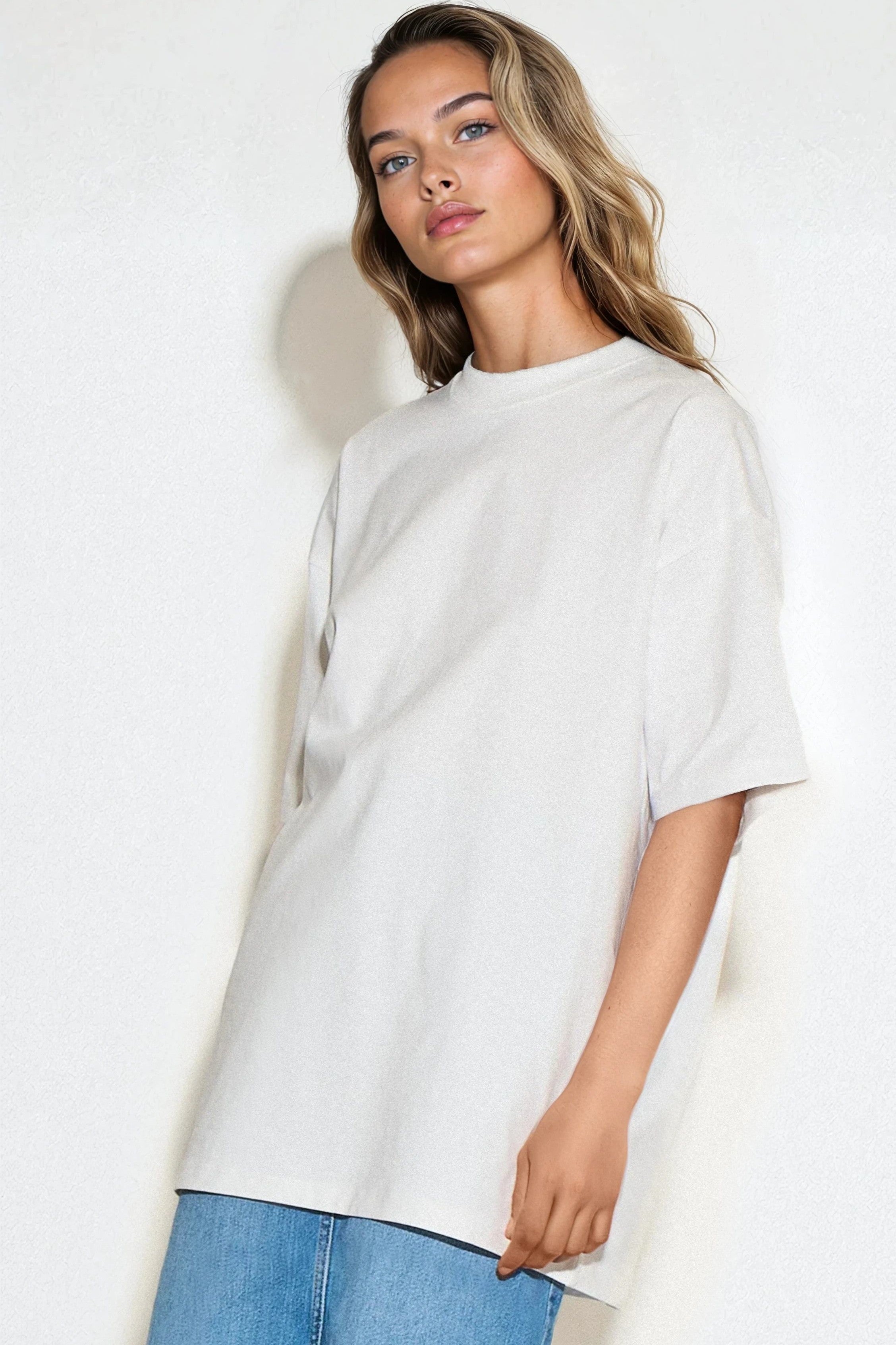 White Logo Cotton Oversized T Shirt-2
