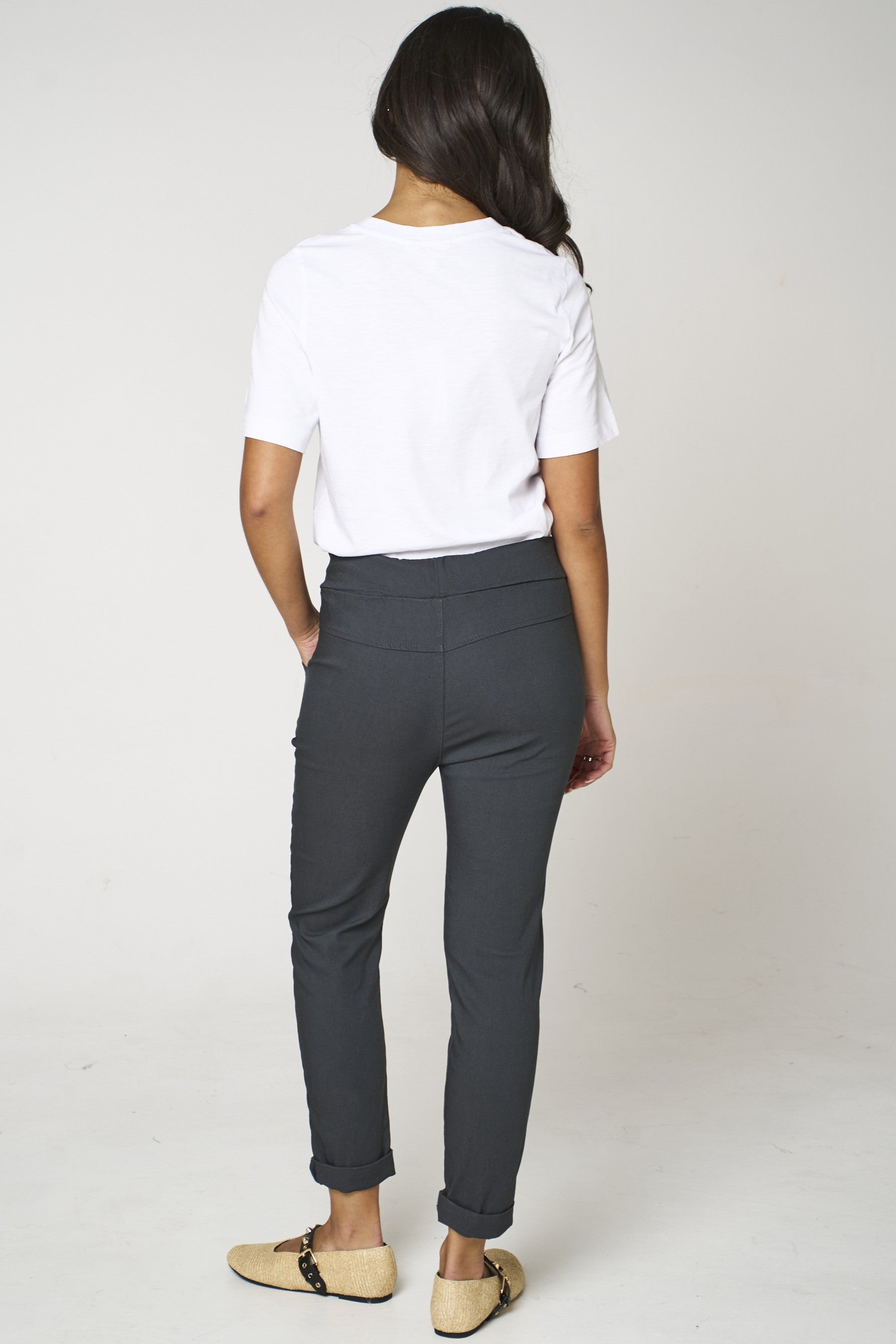 Charcoal Stretch Drawstring Trousers-4