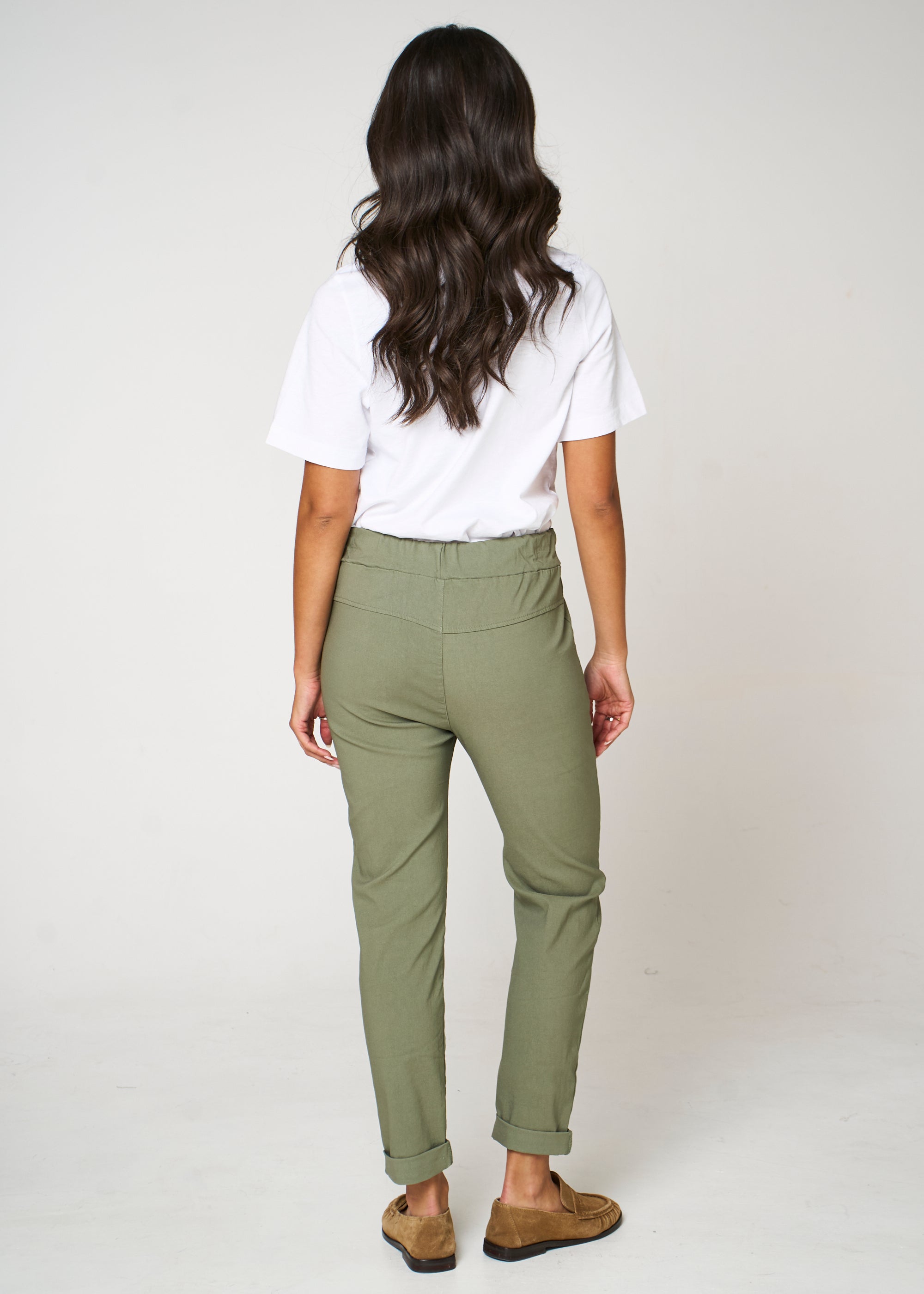 Khaki Stretch Drawstring Trousers-3