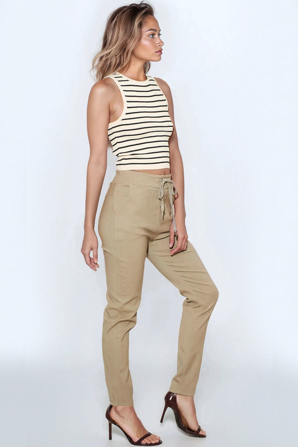 Mocha Stretch Drawstring Trousers-1