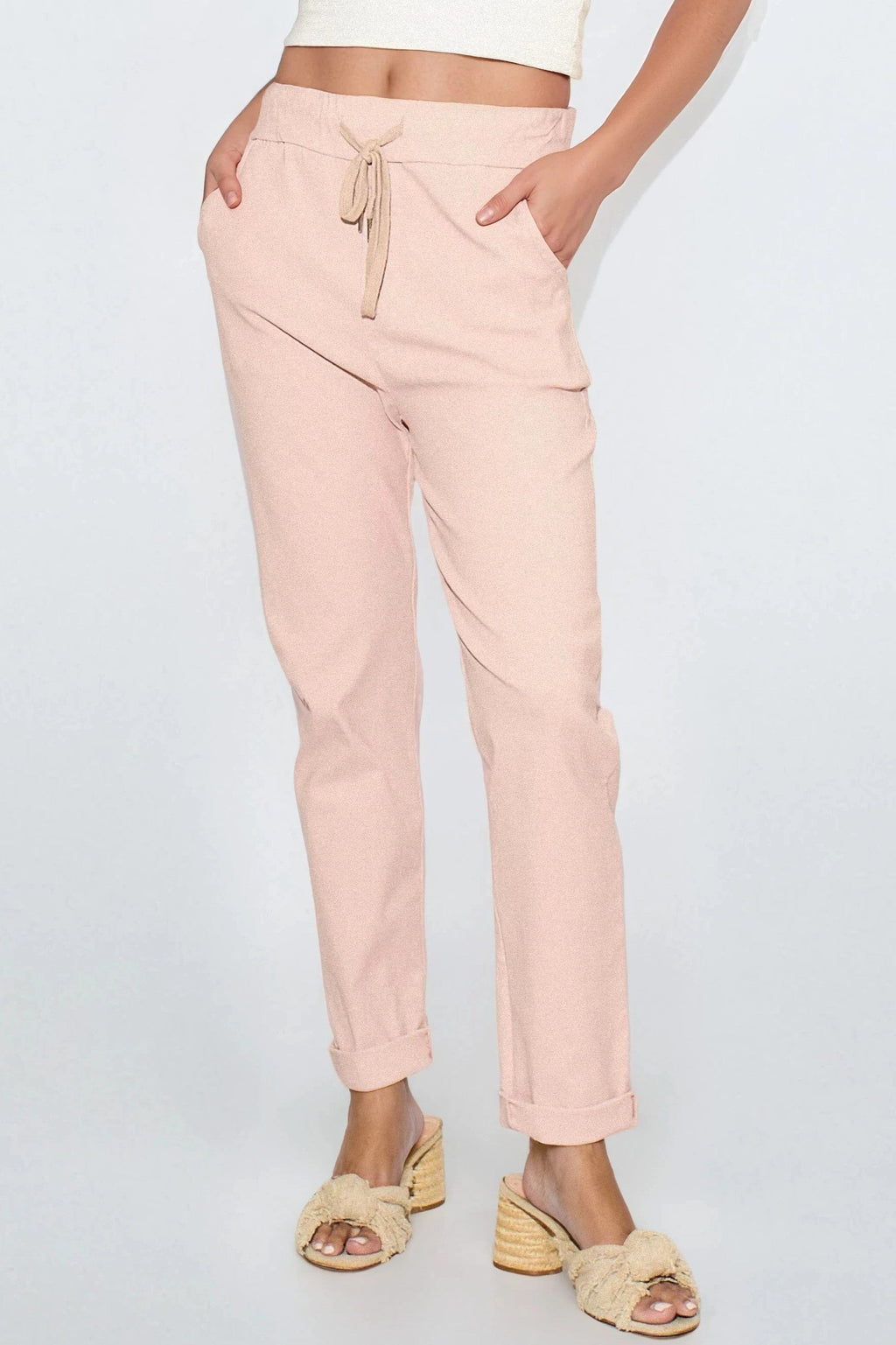 Dusty Pink Stretch Drawstring Trousers-3