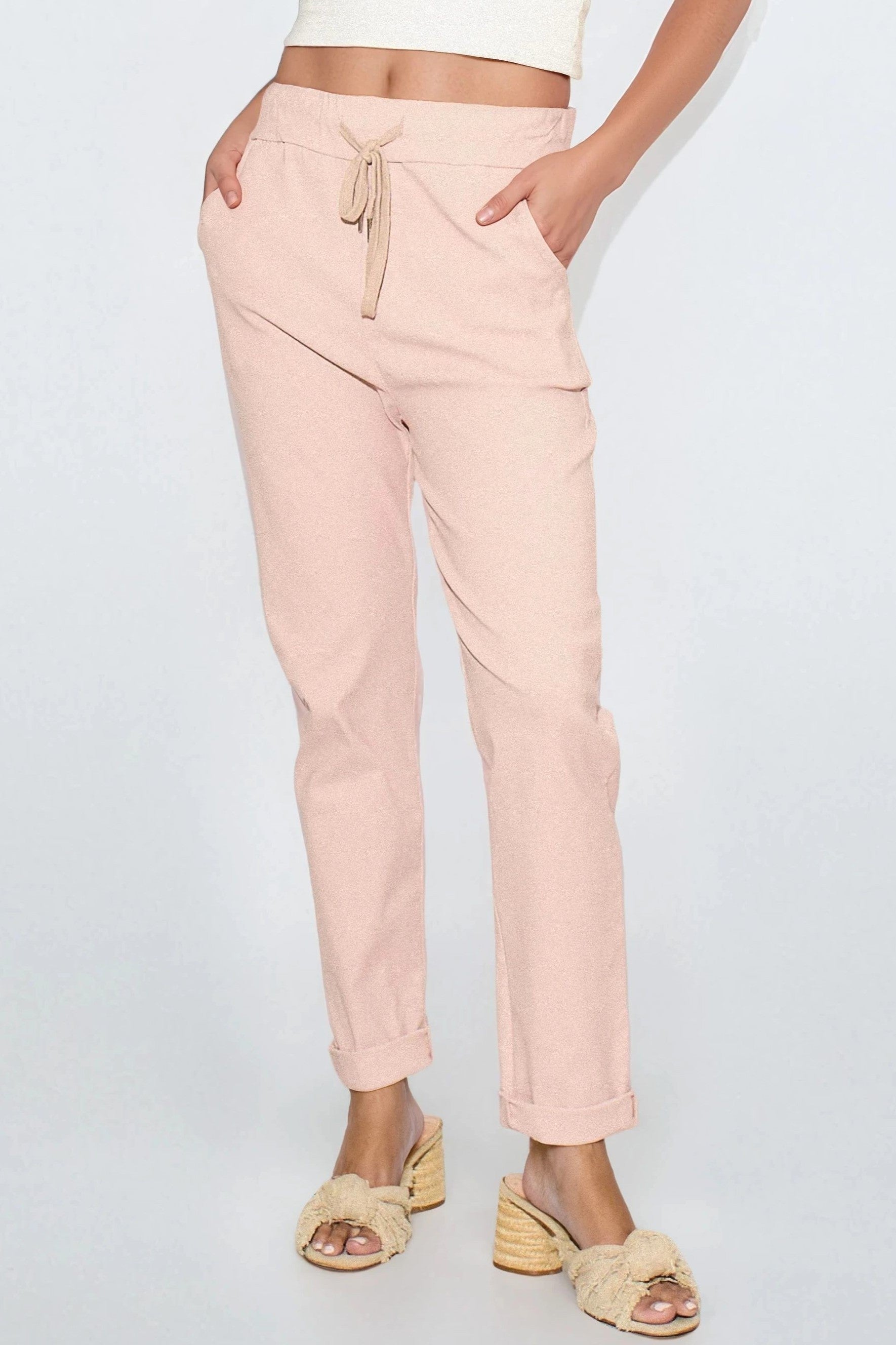 Dusty Pink Stretch Drawstring Trousers-3