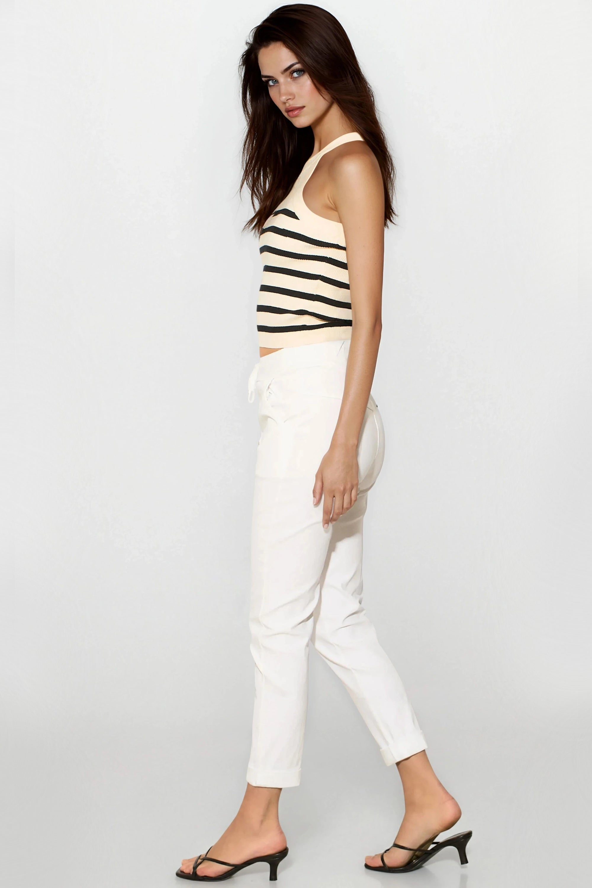 White Stretch Drawstring Trousers-2