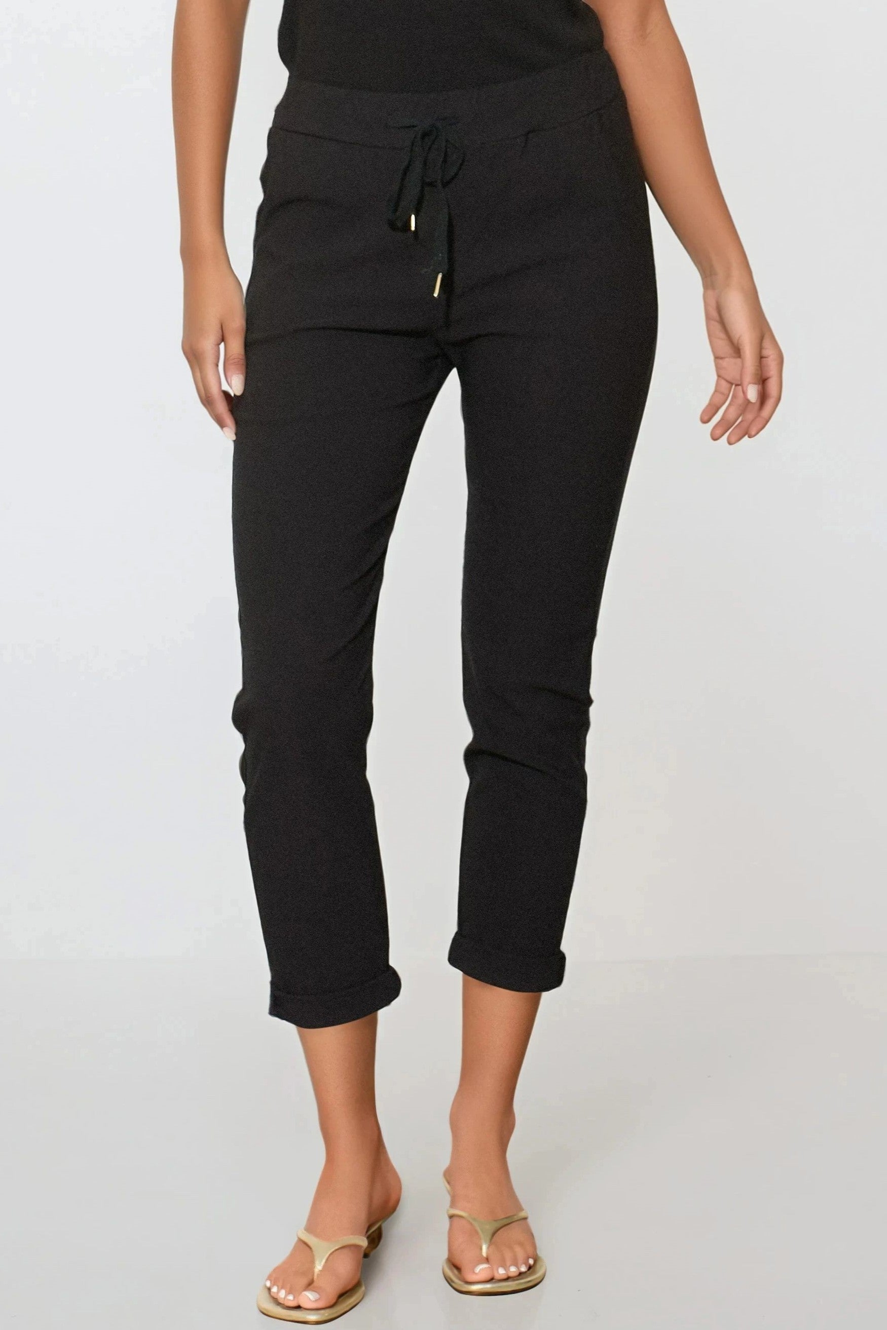 Black Stretch Drawstring Trousers-1