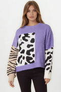 Purple Mixed Animal Pattern Knit Jumper-0