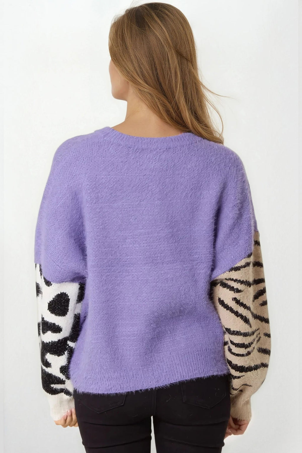 Purple Mixed Animal Pattern Knit Jumper-3