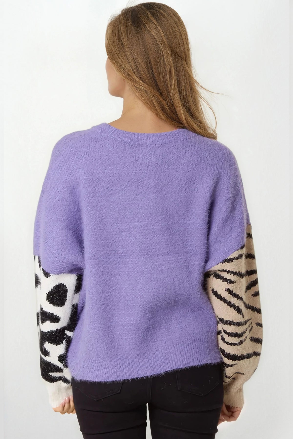 Purple Mixed Animal Pattern Knit Jumper-3