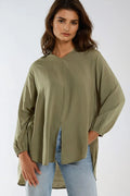 Khaki Open Collar Blouse-0