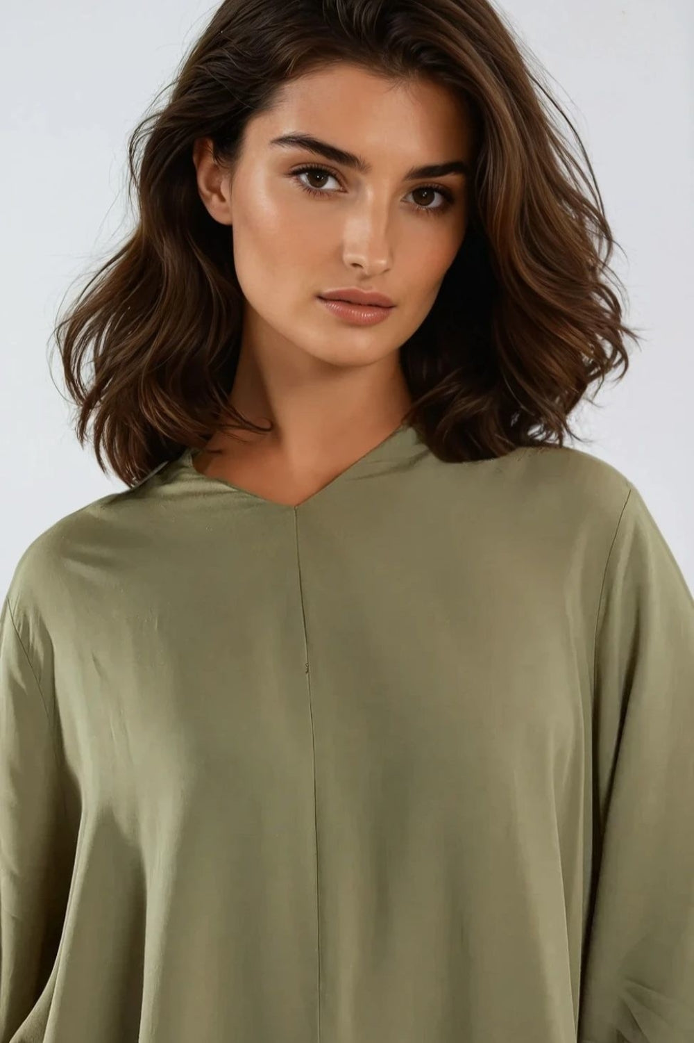 Khaki Open Collar Blouse-1