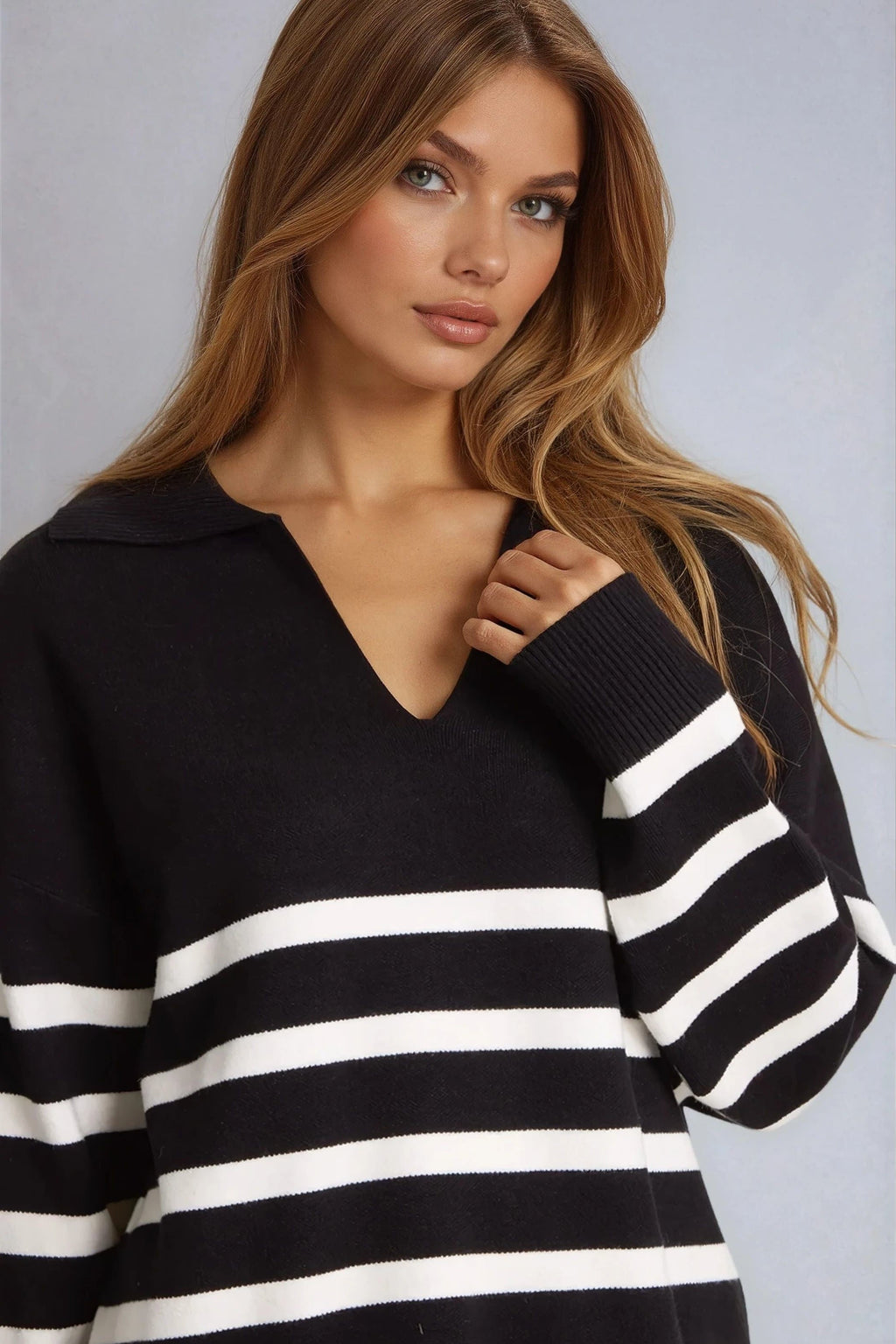 Black Striped Jumper & Trouser Knitted Set-1