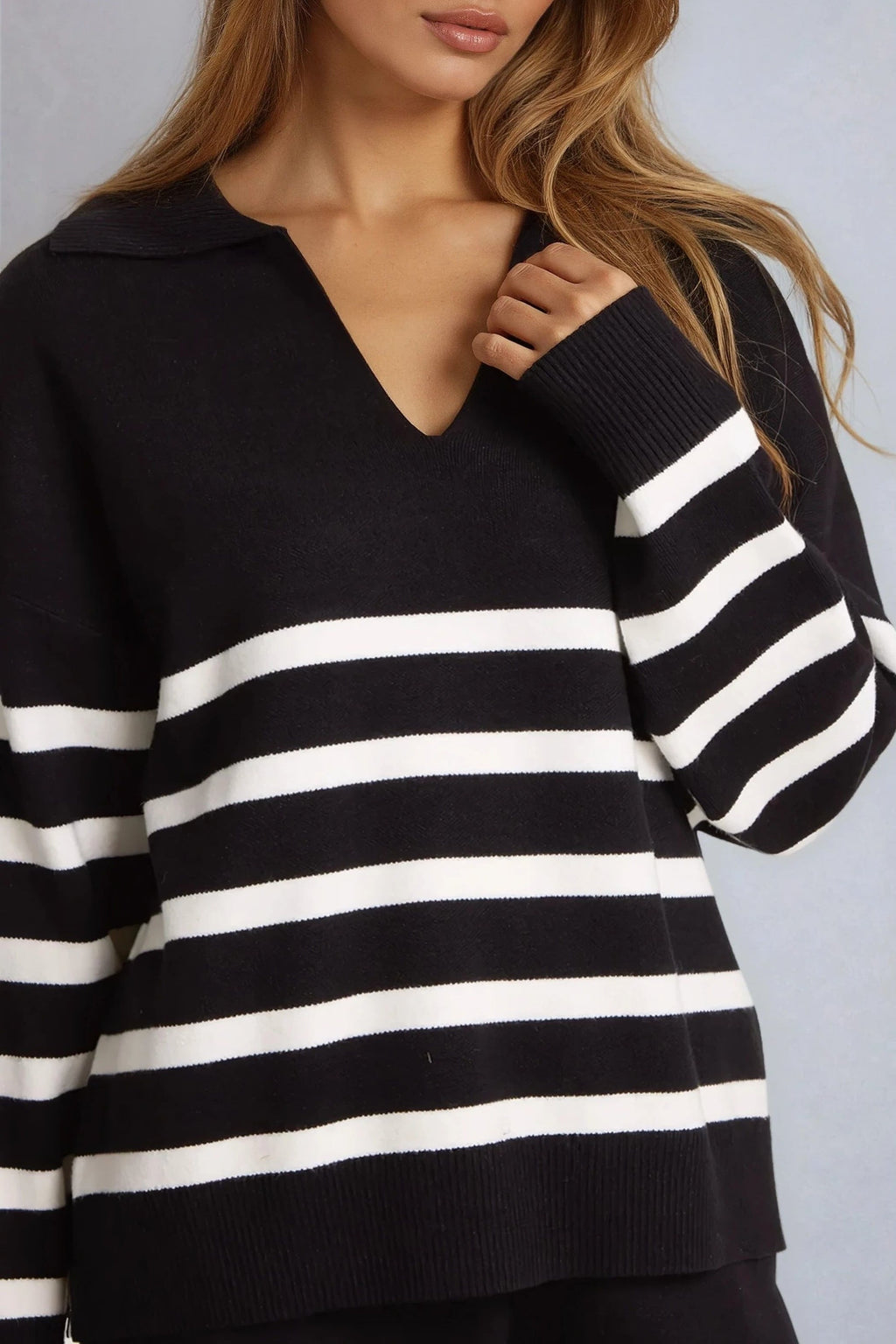Black Striped Jumper & Trouser Knitted Set-2