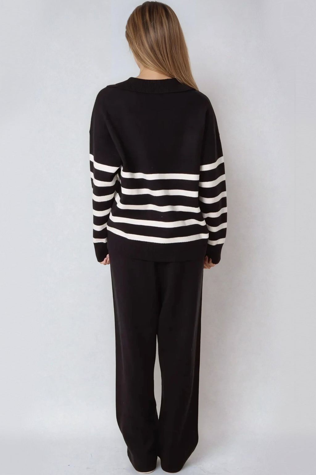 Black Striped Jumper & Trouser Knitted Set-3