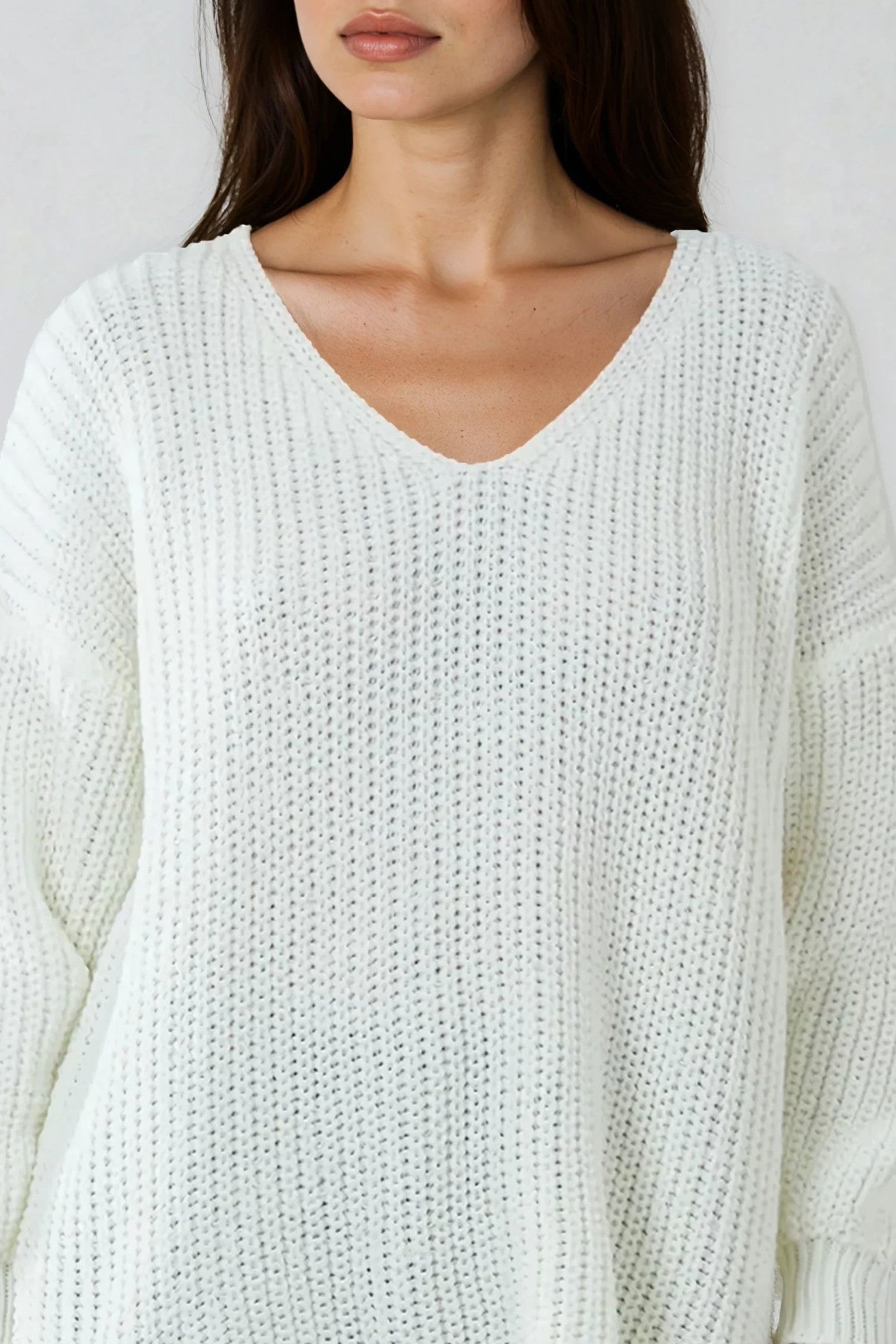 Cream Oversized V-Neck Chunky Knit Jumper-1