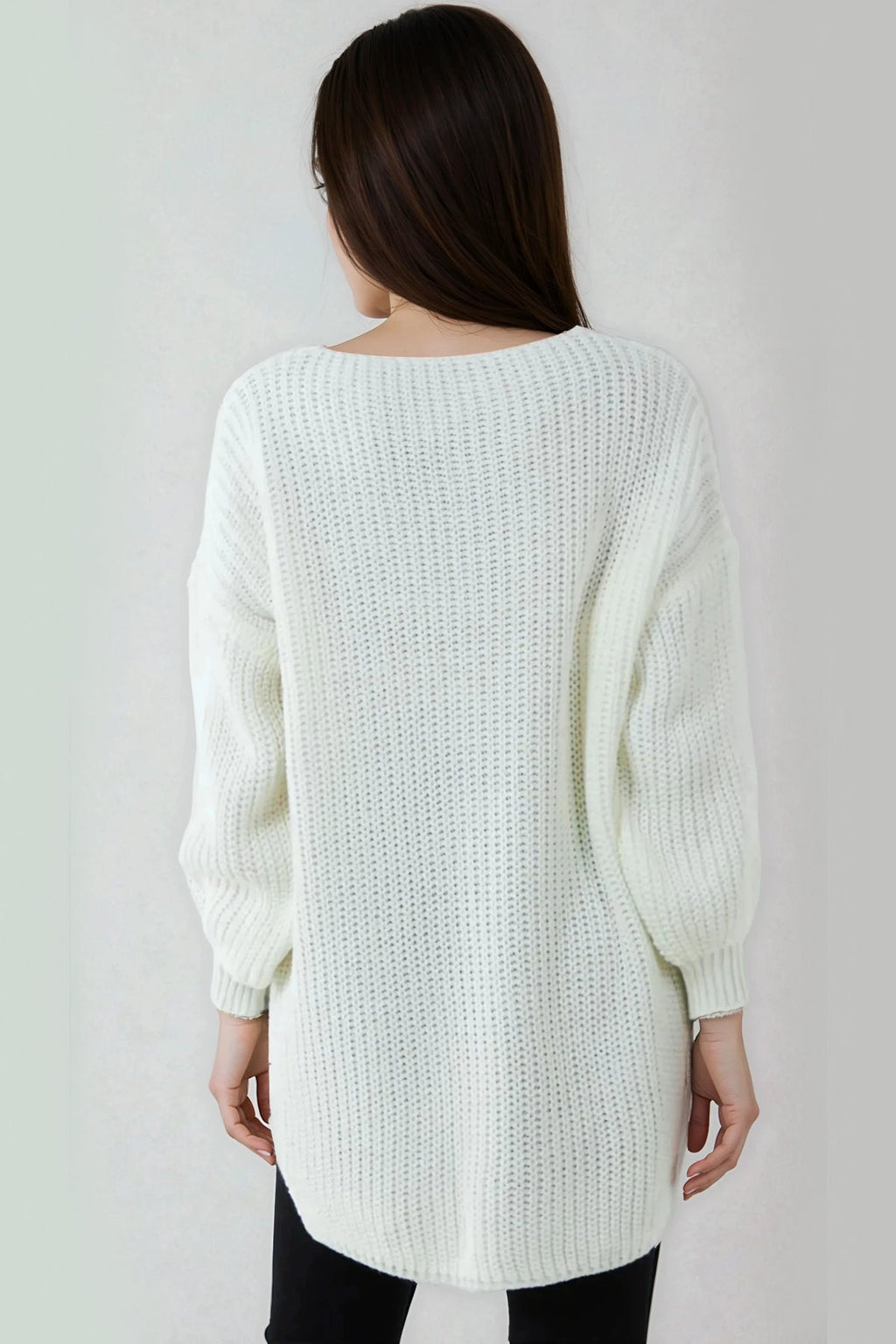 Cream Oversized V-Neck Chunky Knit Jumper-2