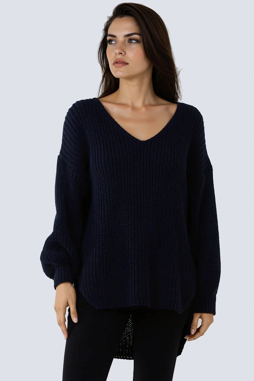 Navy Oversized V-Neck Chunky Knit Jumper-0