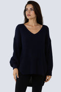 Navy Oversized V-Neck Chunky Knit Jumper-0