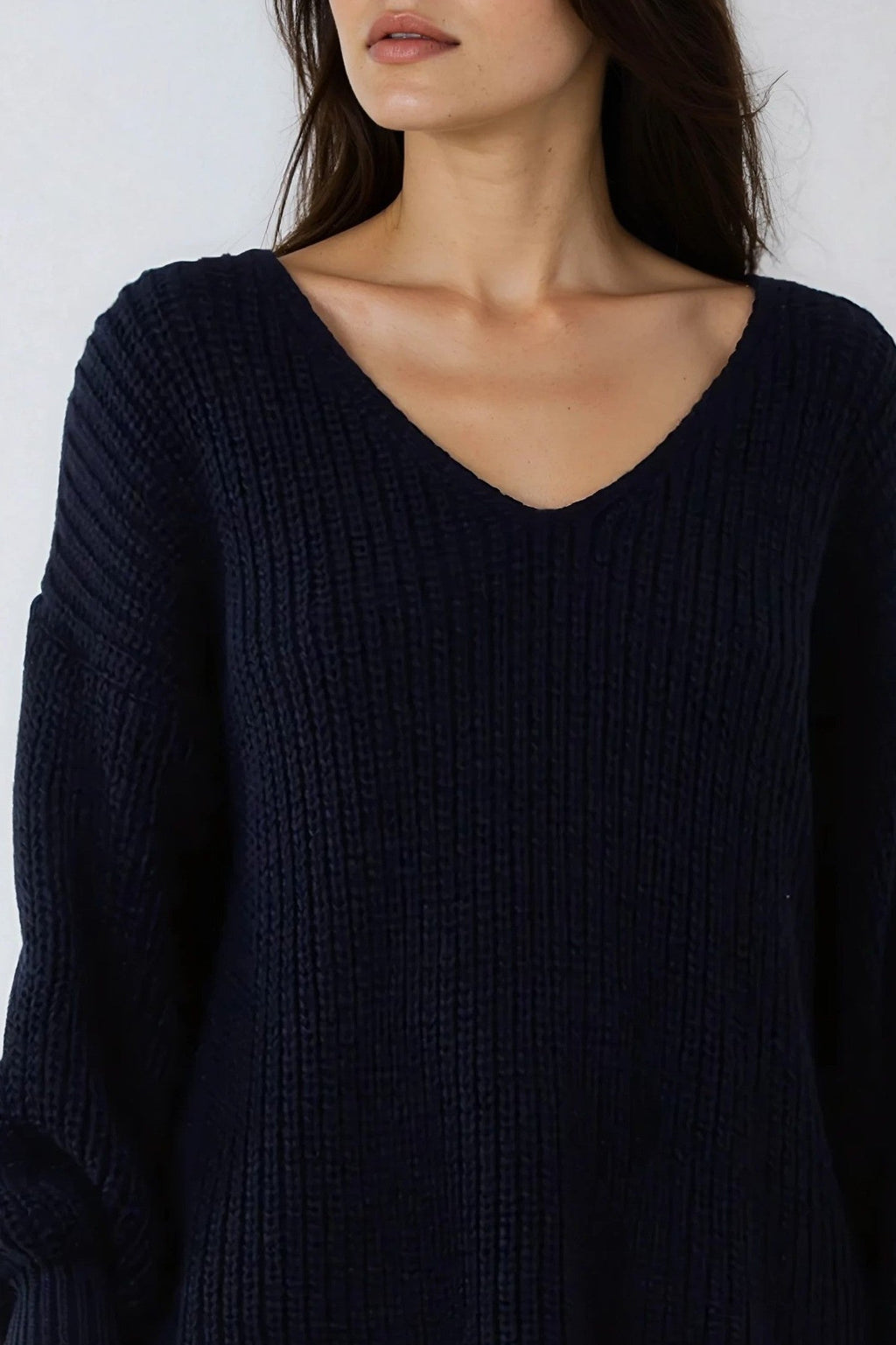 Navy Oversized V-Neck Chunky Knit Jumper-1
