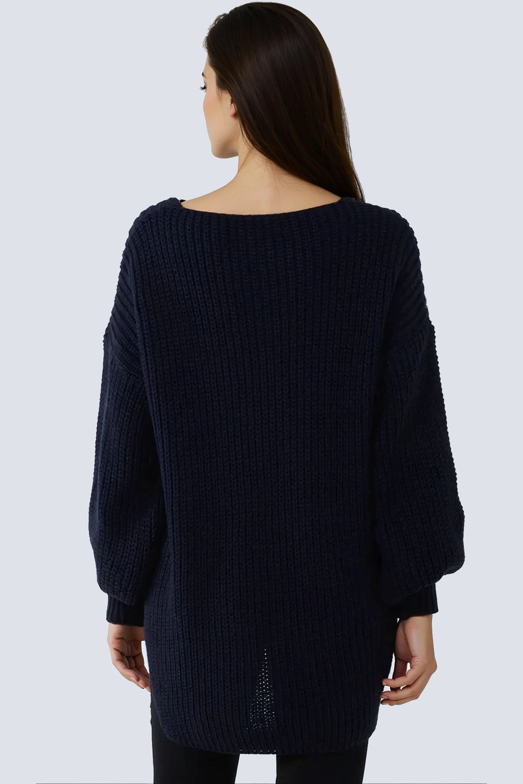 Navy Oversized V-Neck Chunky Knit Jumper-2