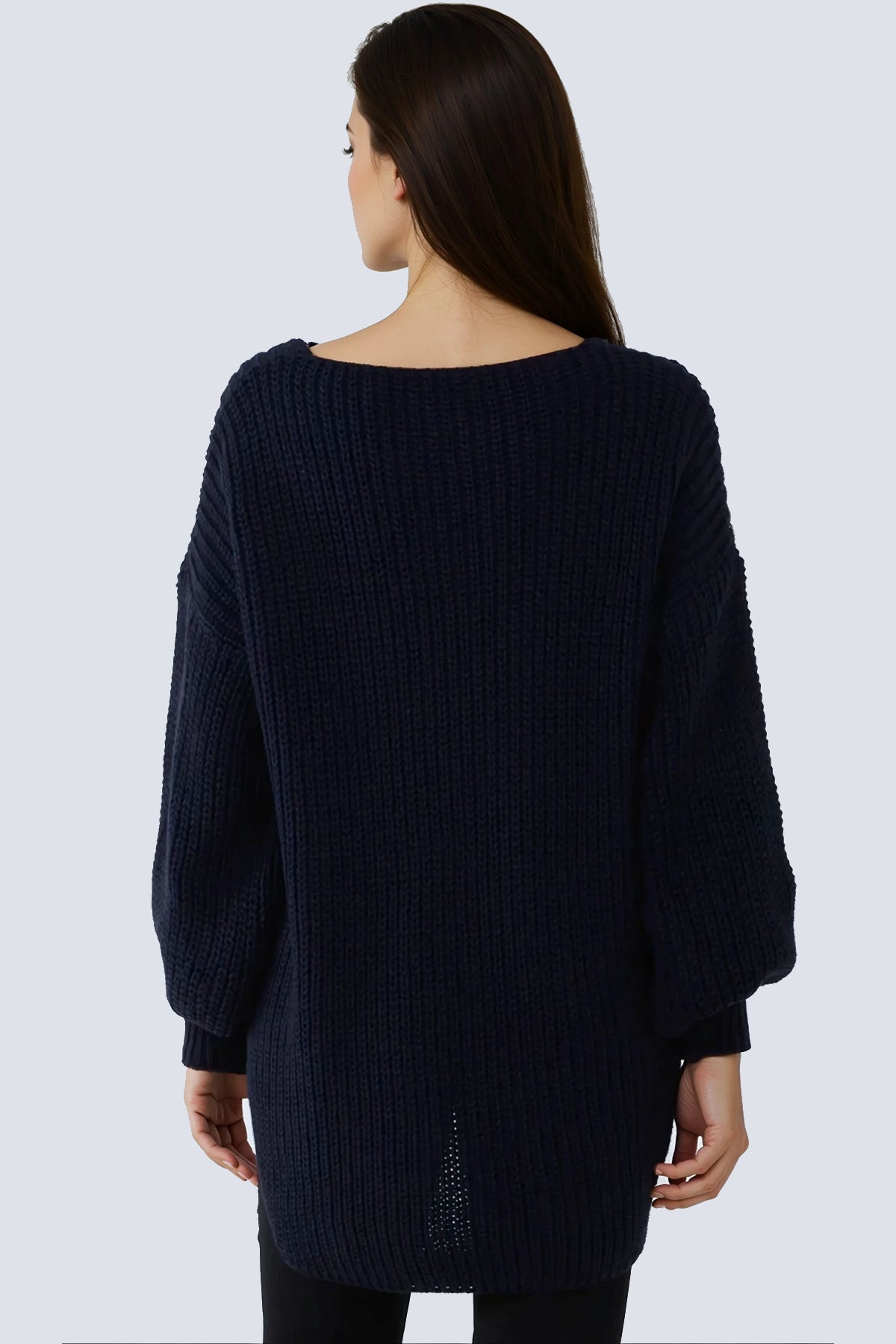 Navy Oversized V-Neck Chunky Knit Jumper-2