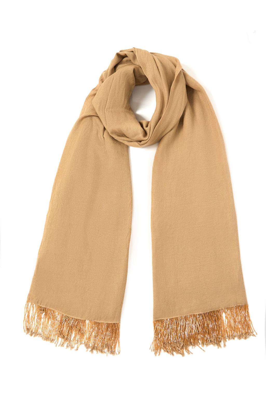 Beige Pashmina Shawl with Beaded Tassels-0