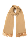 Beige Pashmina Shawl with Beaded Tassels-0