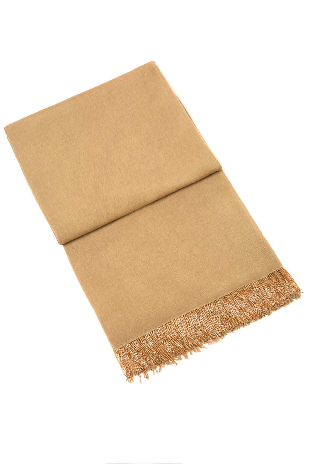 Beige Pashmina Shawl with Beaded Tassels-1