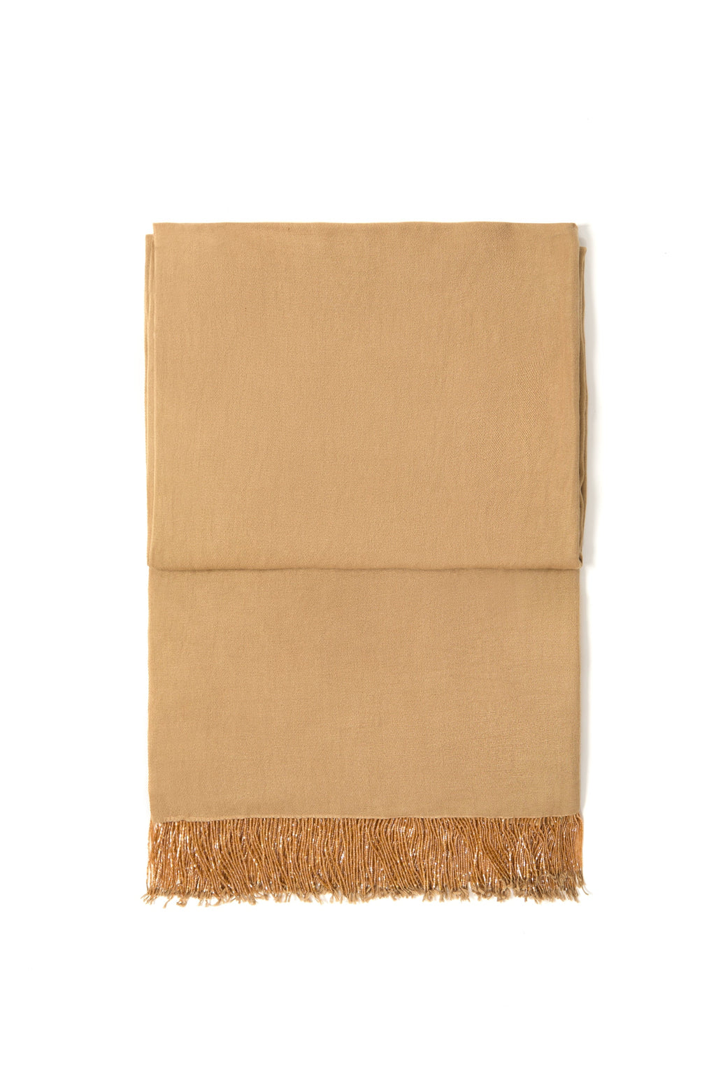 Beige Pashmina Shawl with Beaded Tassels-2