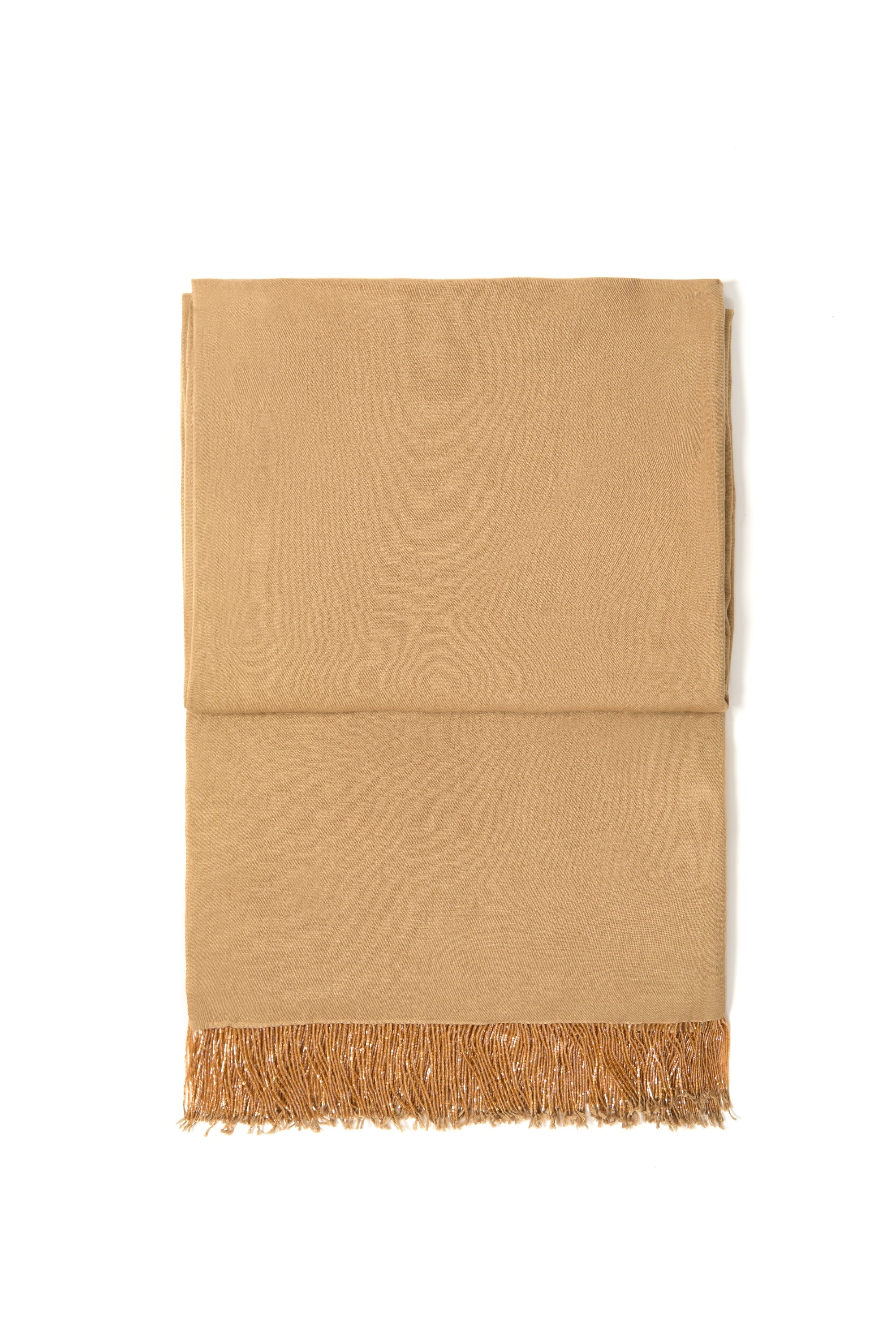 Beige Pashmina Shawl with Beaded Tassels-2
