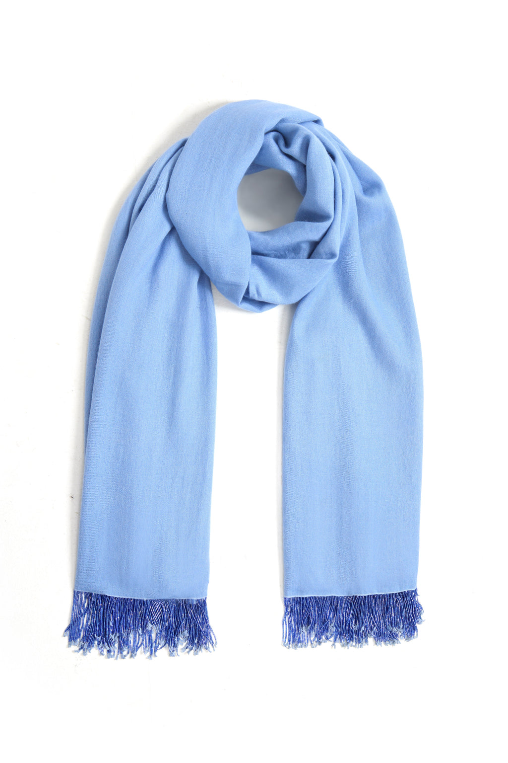 Blue Pashmina Shawl with Beaded Tassels-0