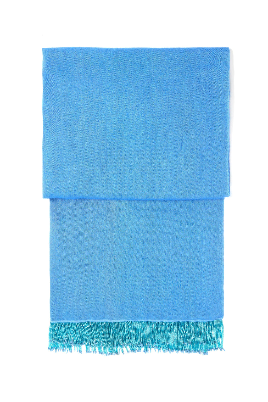 Bright Blue Pashmina Shawl with Beaded Tassels-1