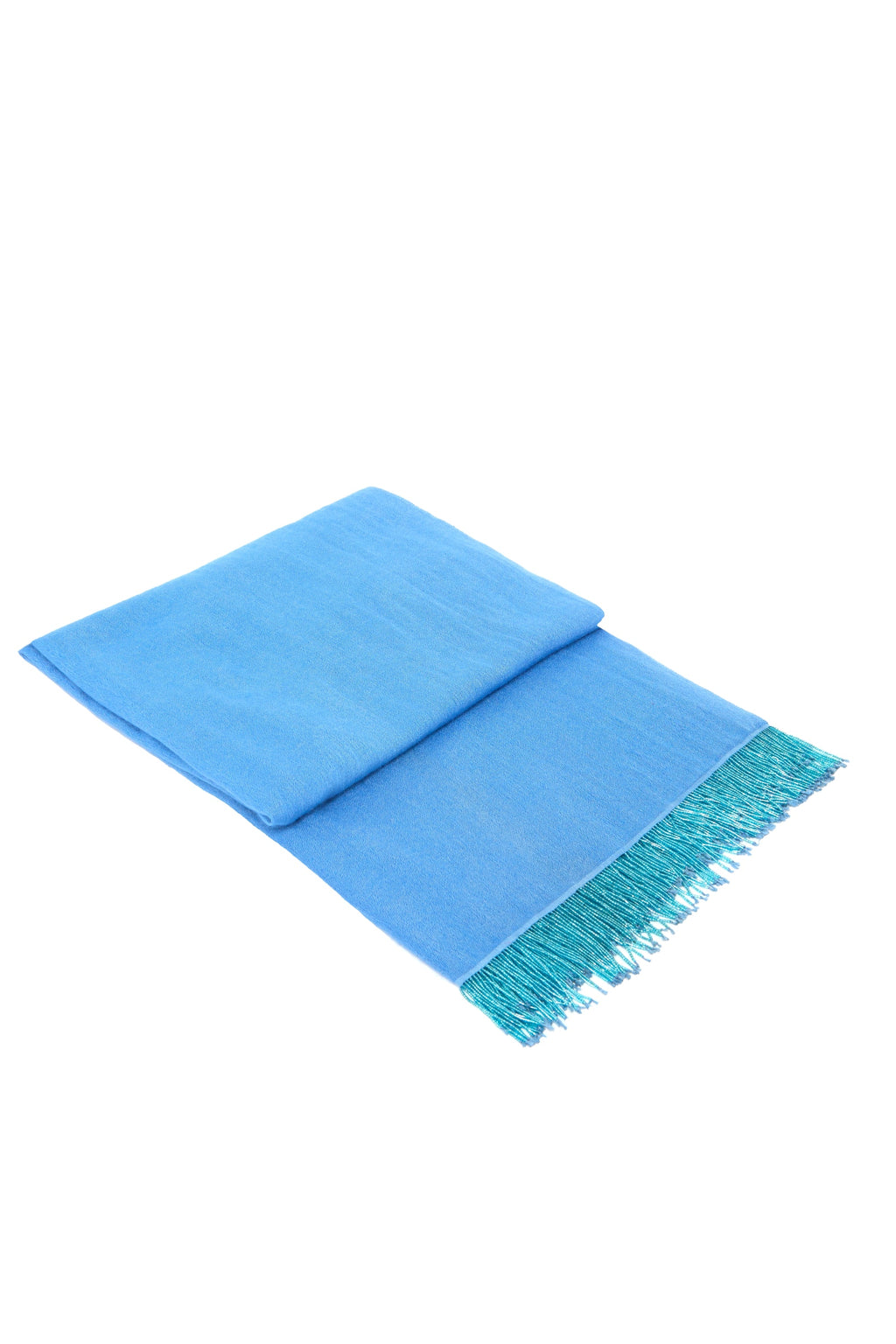 Bright Blue Pashmina Shawl with Beaded Tassels-2