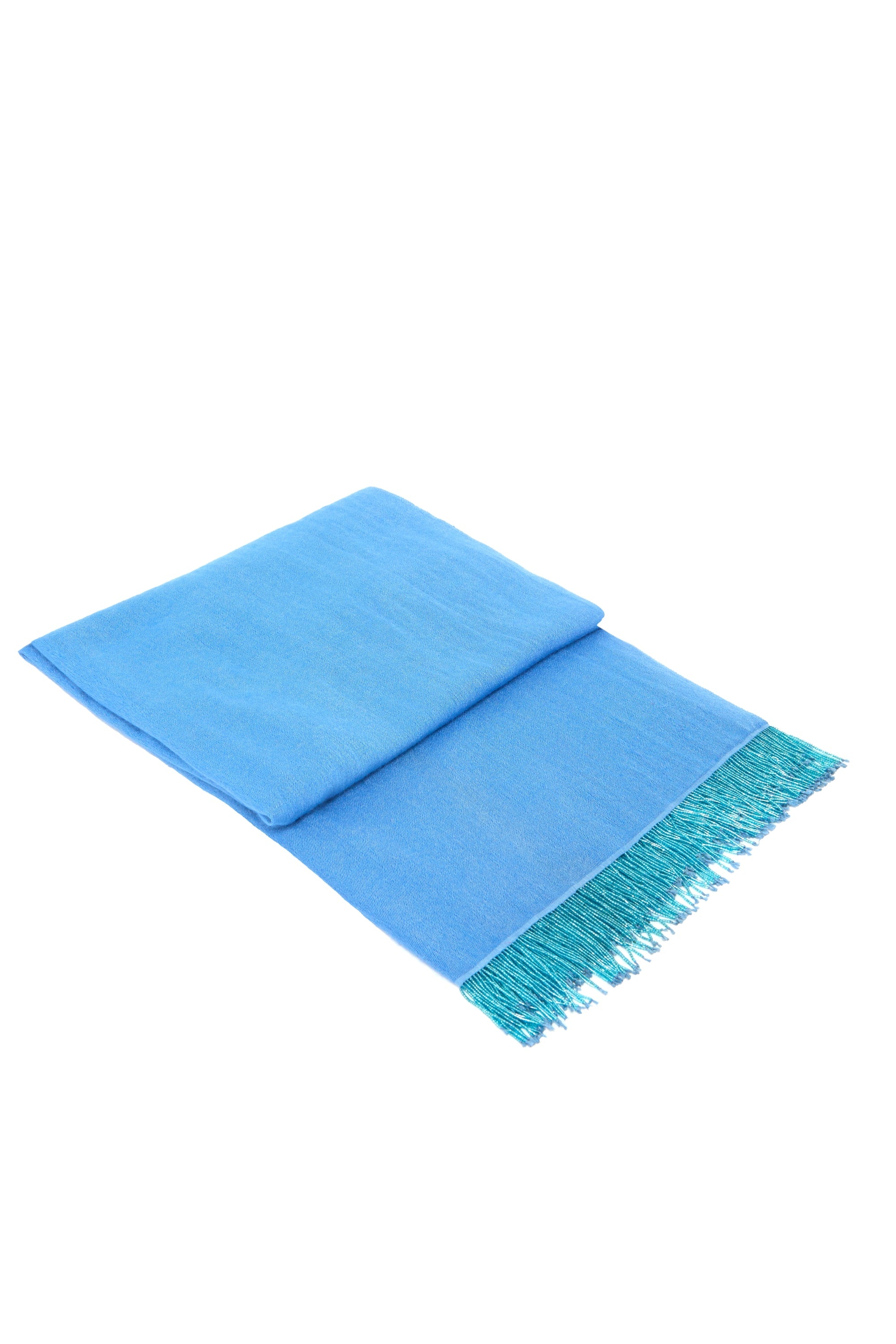 Bright Blue Pashmina Shawl with Beaded Tassels-2