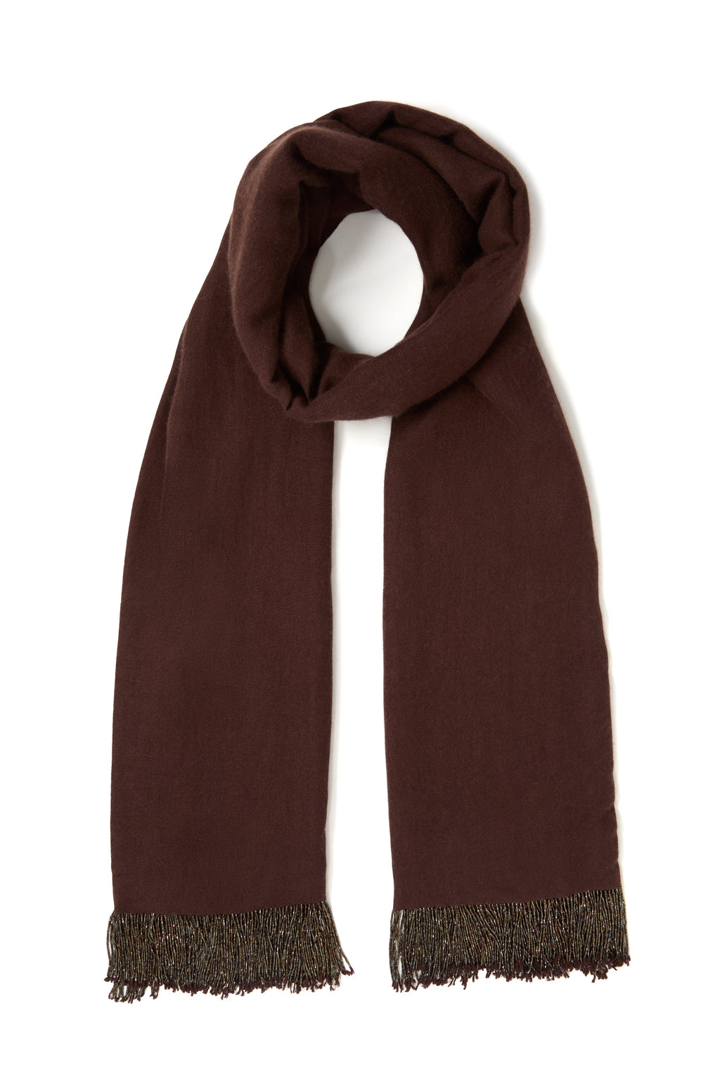 Brown Pashmina Shawl with Beaded Tassels-0