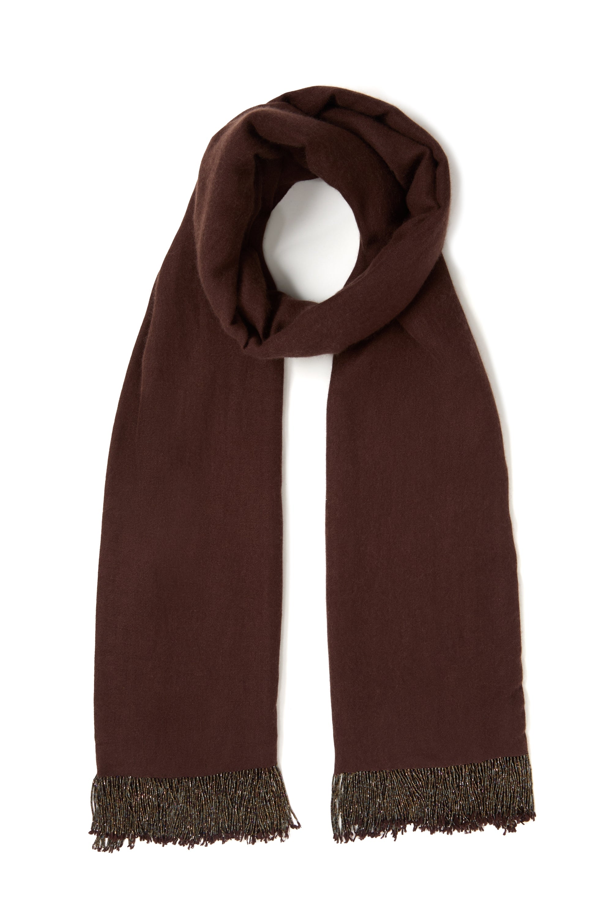 Brown Pashmina Shawl with Beaded Tassels-0