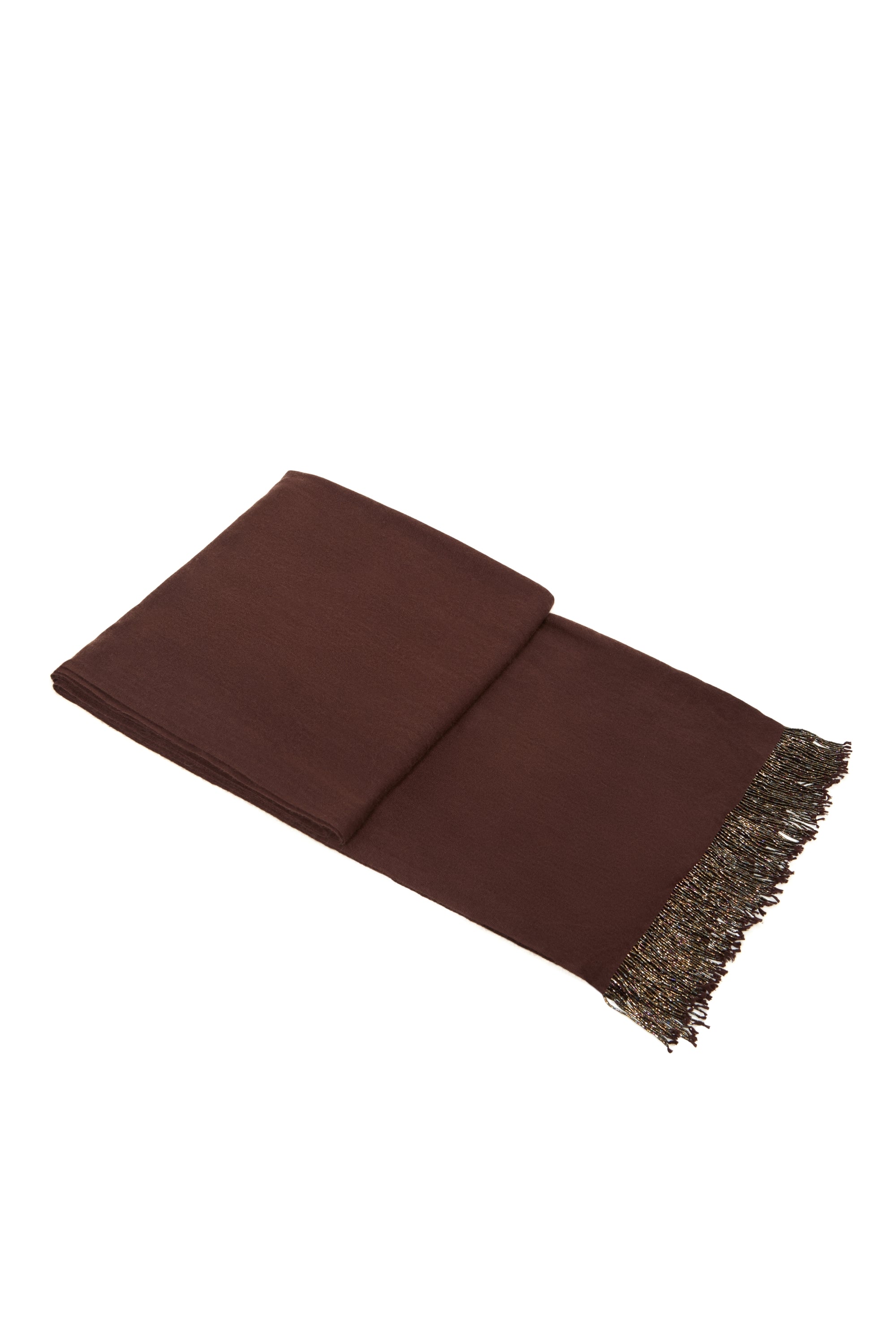 Brown Pashmina Shawl with Beaded Tassels-3