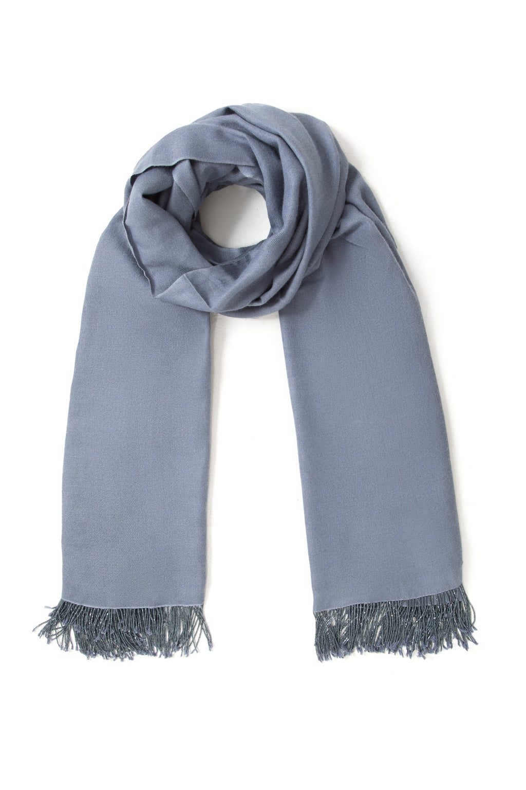 Grey Pashmina Shawl with Beaded Tassels-0