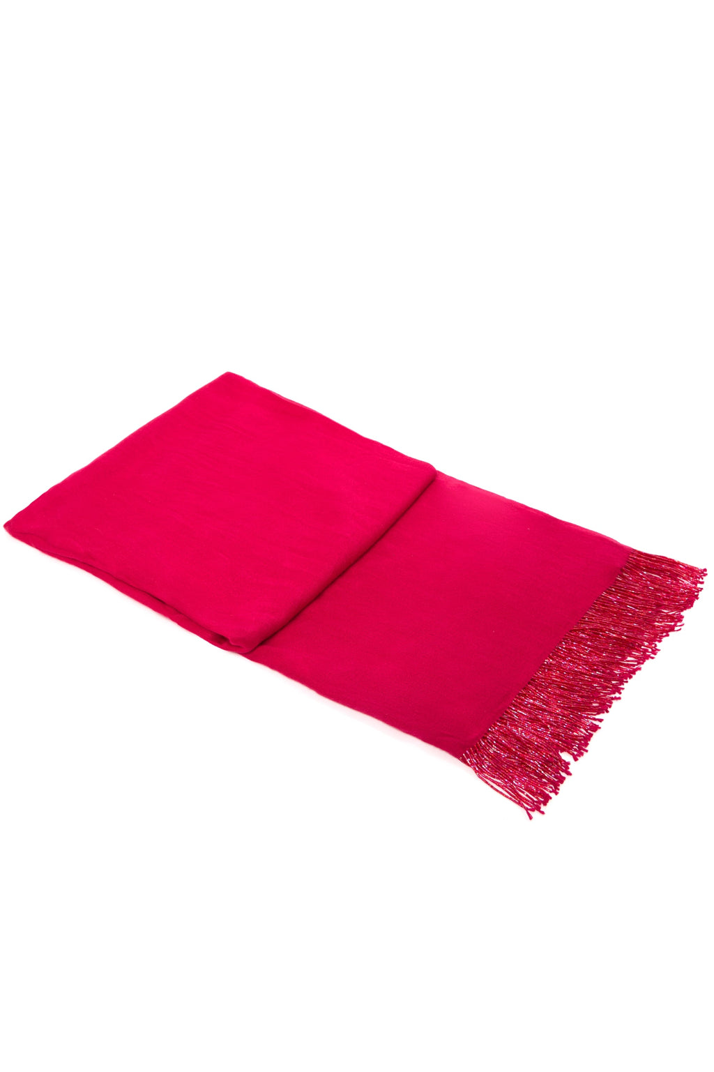 Fuchsia Pashmina Shawl with Beaded Tassels-1