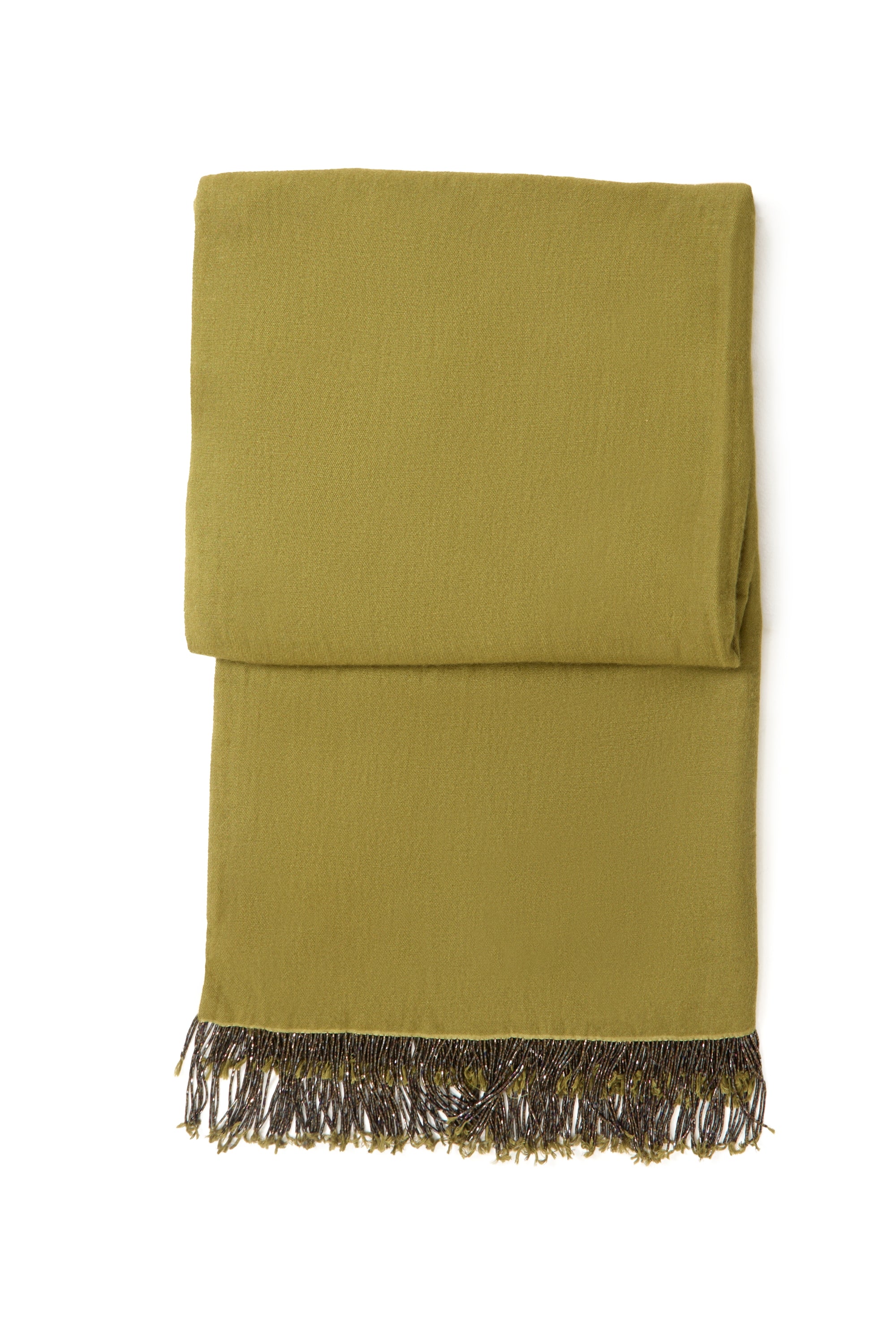 Khaki Pashmina Shawl with Beaded Tassels-2