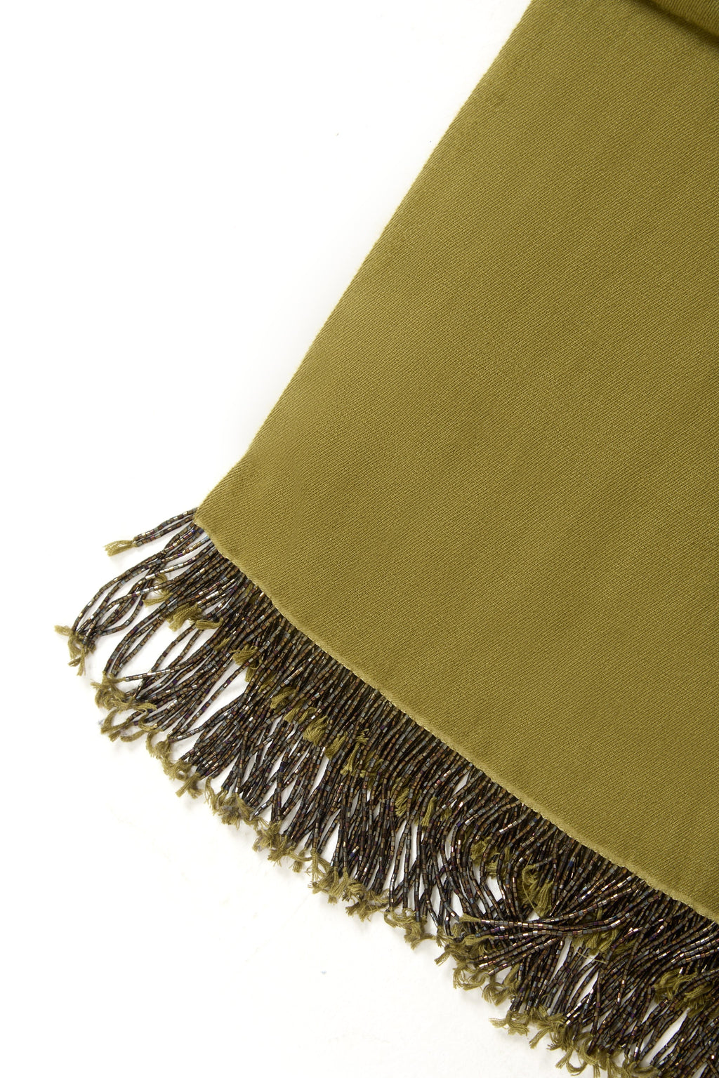 Khaki Pashmina Shawl with Beaded Tassels-3