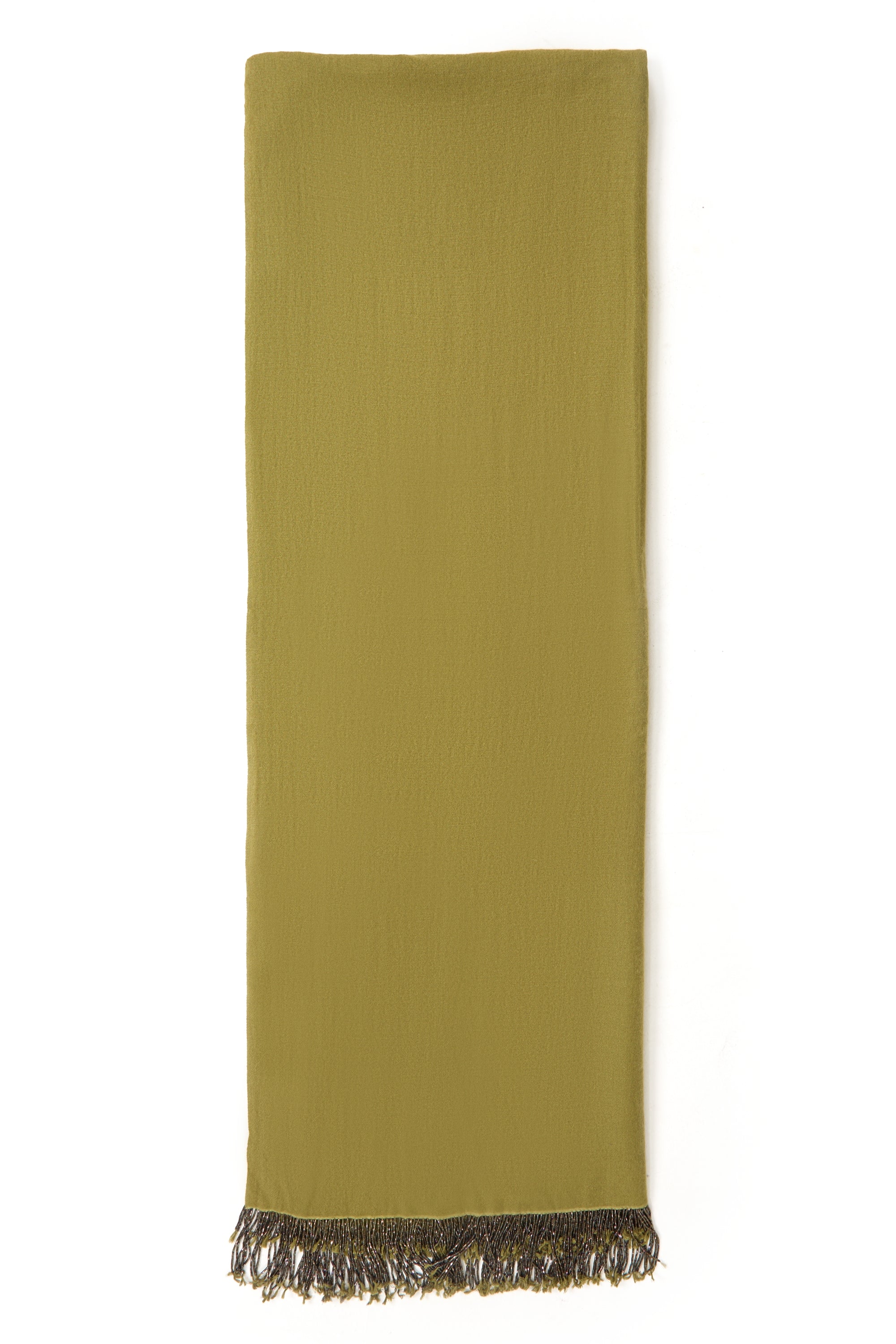 Khaki Pashmina Shawl with Beaded Tassels-4